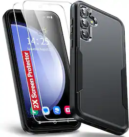 Entronix - Galaxy S24 Bundle - Dual-Layer Soft-Touch Case with 2 Clear Screen Protectors - Black