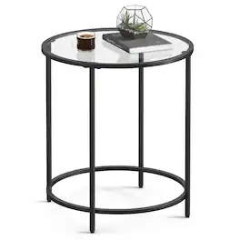Songmics Home - Round Side Table, Glass End Table with Metal Frame, Gold Coffee Table with Modern Style, for Living Room, Balcony - Black and Transparent
