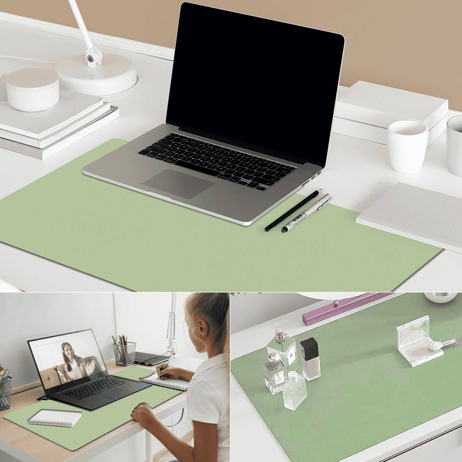 Alt View 1. Fabibe - Double-sided Desk Pad - 35.4" X 17.7" Leather Mat  Cork Protector Waterproof Large Mouse Durable Blotter For Office - Green.