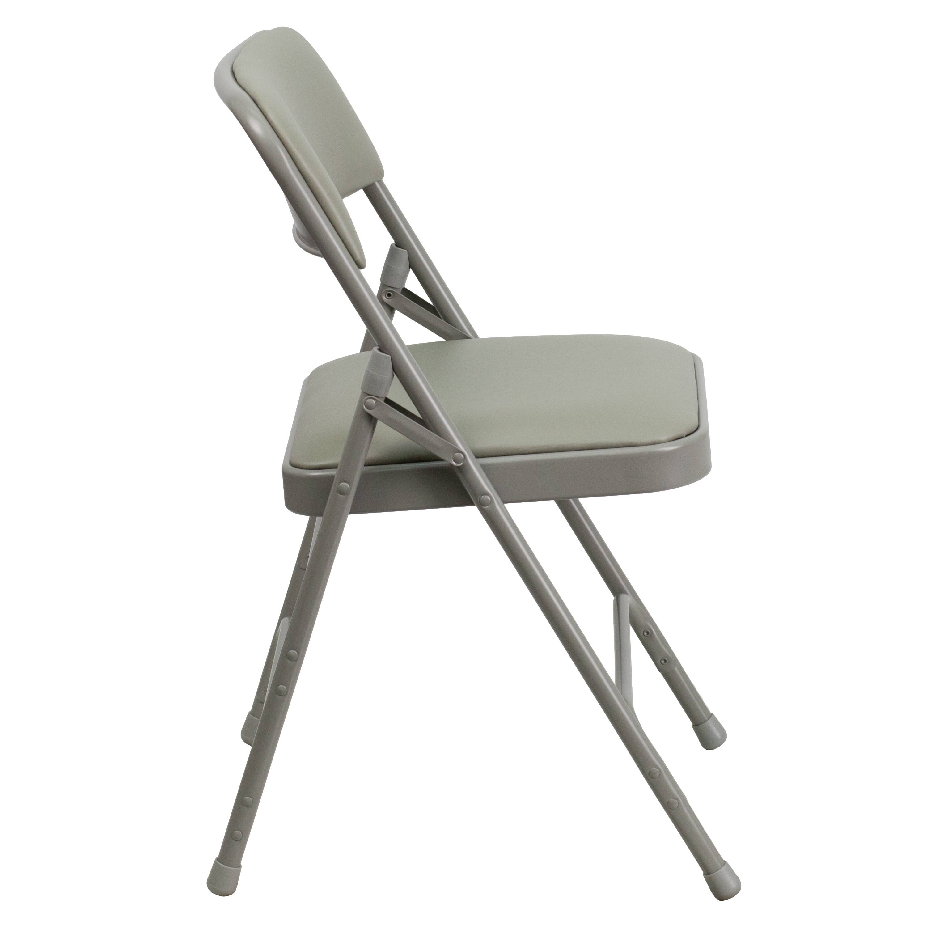 Alt View 7. Emma + Oliver - 4 Pack Home & Office Portable Party Events Padded Metal Folding Chair - Gray Vinyl/Gray Frame.
