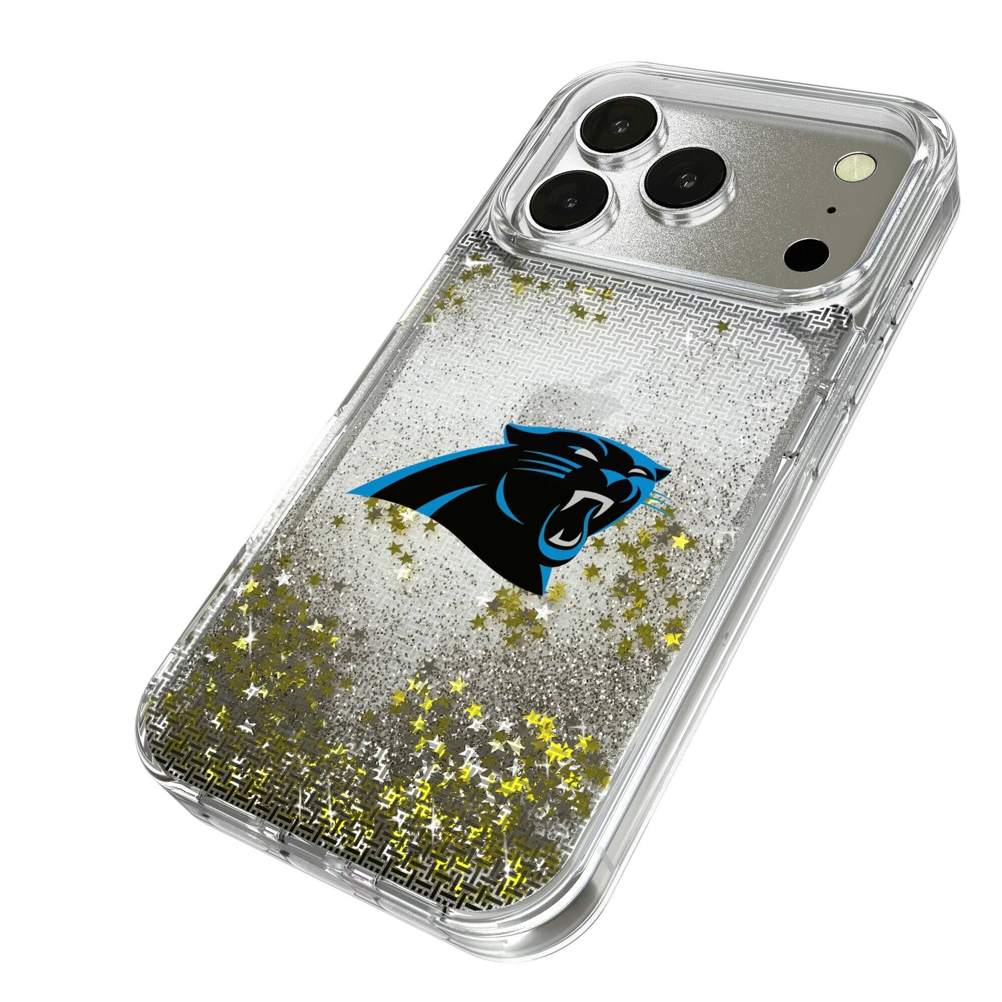 Alt View 1. Keyscaper - Carolina Panthers Linen Logo iPhone Glitter Case - 15 Pro Max - Multicolor.