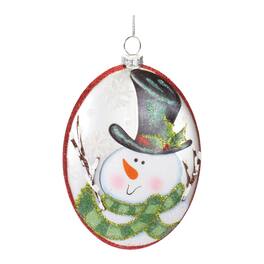 BreeBe - Glass Snowman Disc Ornament (Set of 12) - Red, White, Green