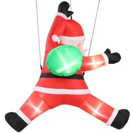 Winado - 5FT Christmas Inflatable Blow Up Climbing Santa with Gift Box, Build-in LED Lights for Outdoor Holiday Party Decoration - Red
