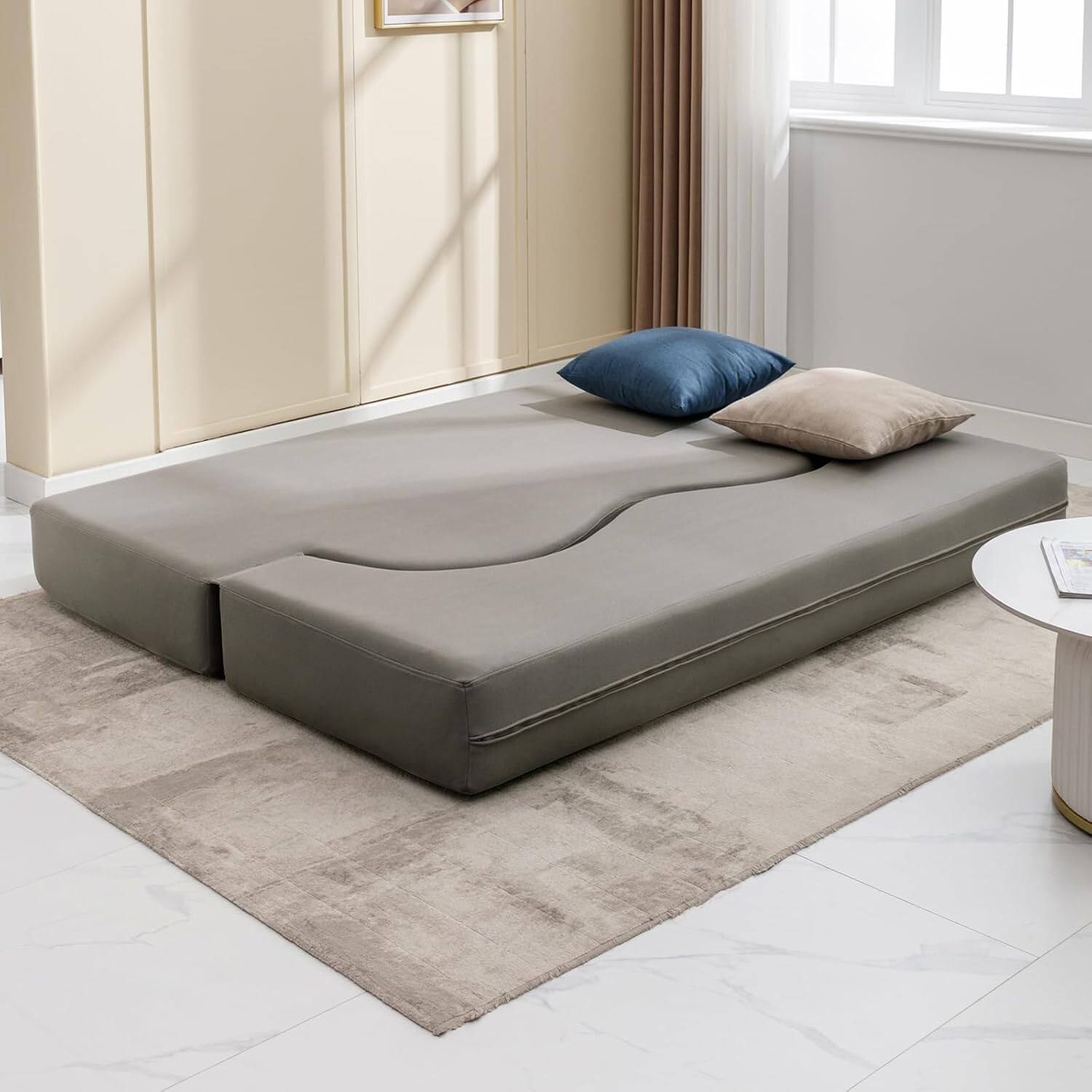 Alt View 4. Circus Cirle - Folding Sofa Bed, Fold Out Futon Sofa Bed - Light Gray.