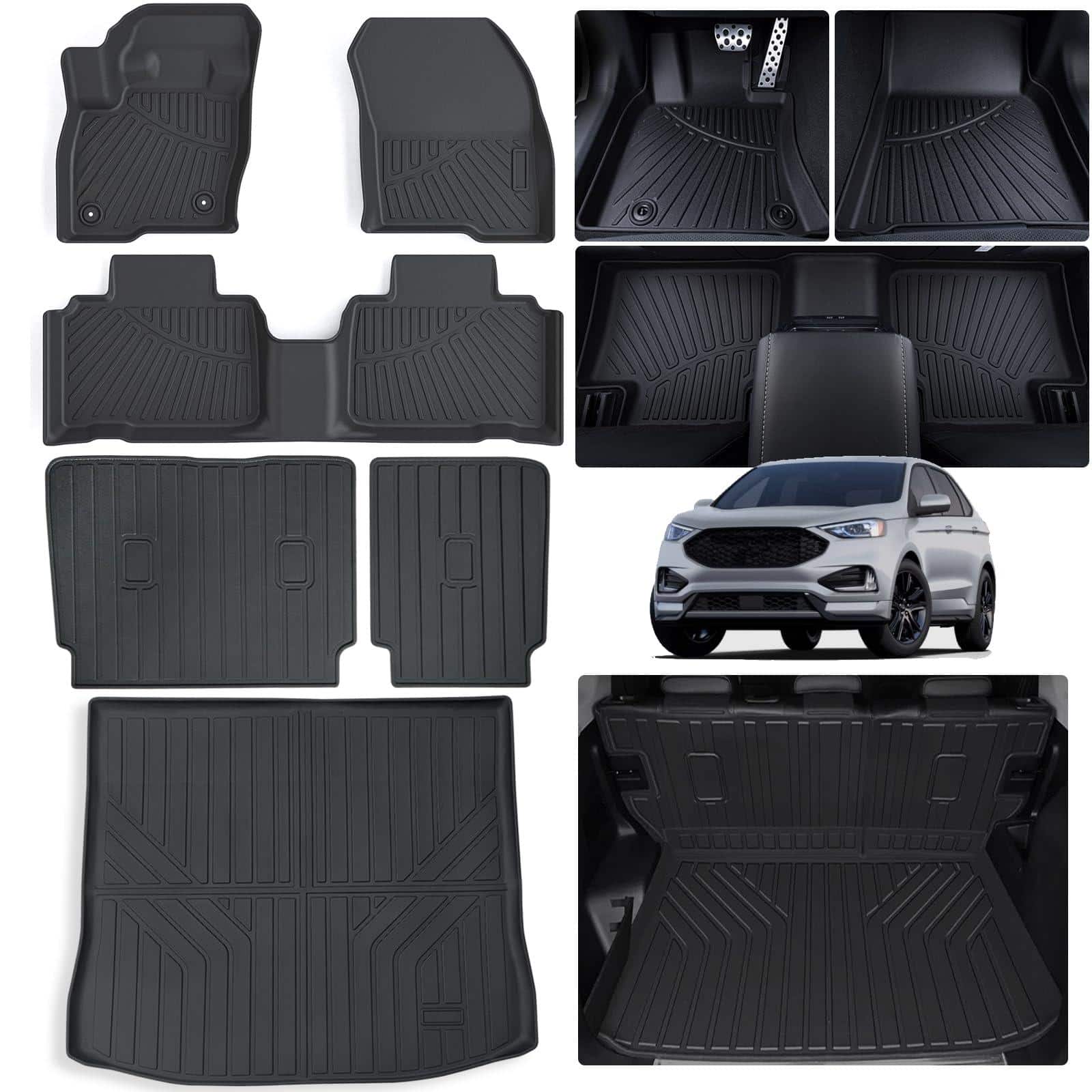 Dazzling Pops - Floor Mats Trunk Mat rest 2025 Ford Edge 5 Seats Tpe All Weather Protection Car Liners With Cargo Coverin - 2015-25 Edge Floor&Trunk Mat
