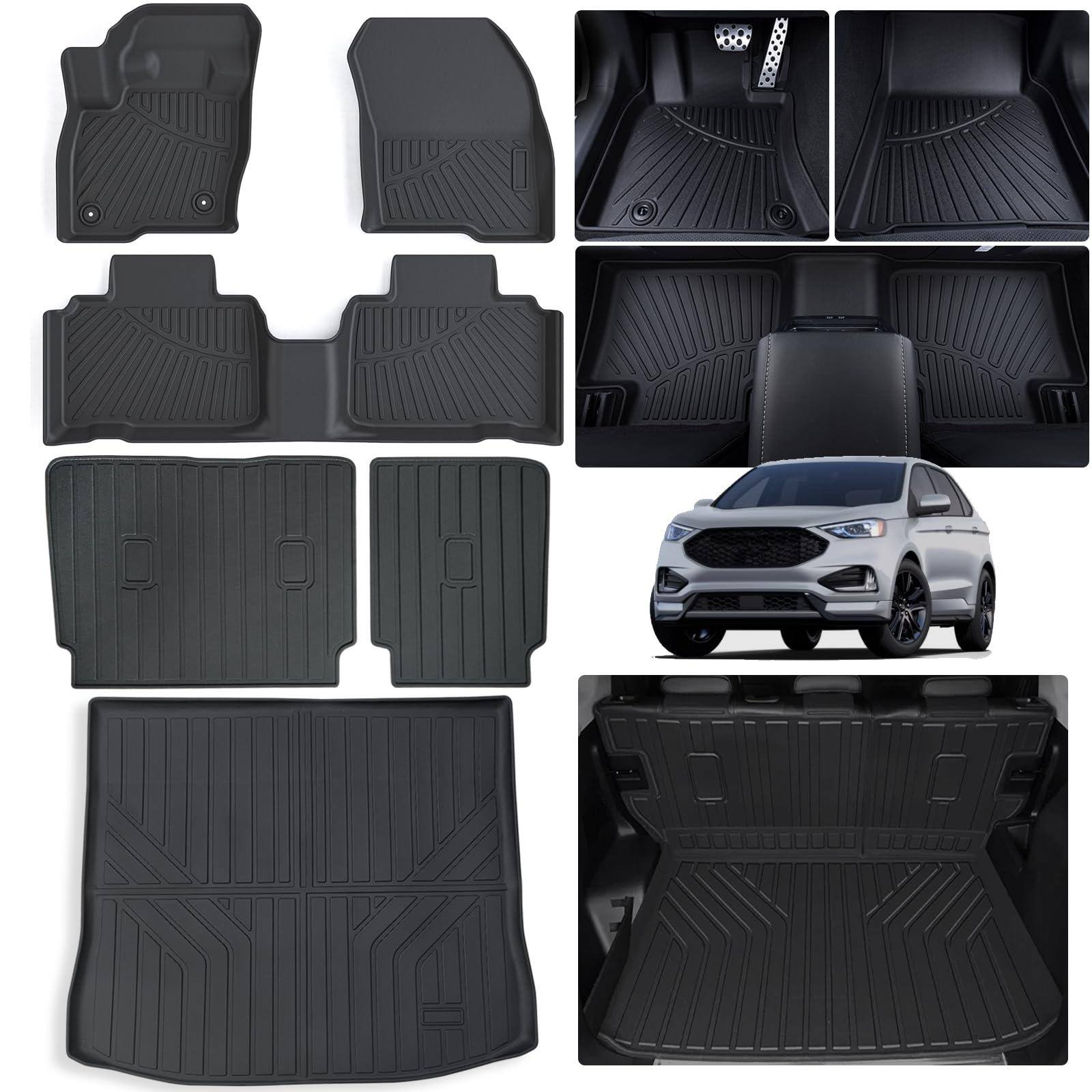 Front. Dazzling Pops - Floor Mats Trunk Mat rest 2025 Ford Edge 5 Seats Tpe All Weather Protection Car Liners With Cargo Coverin - 2015-25 Edge Floor&Trunk Mat.