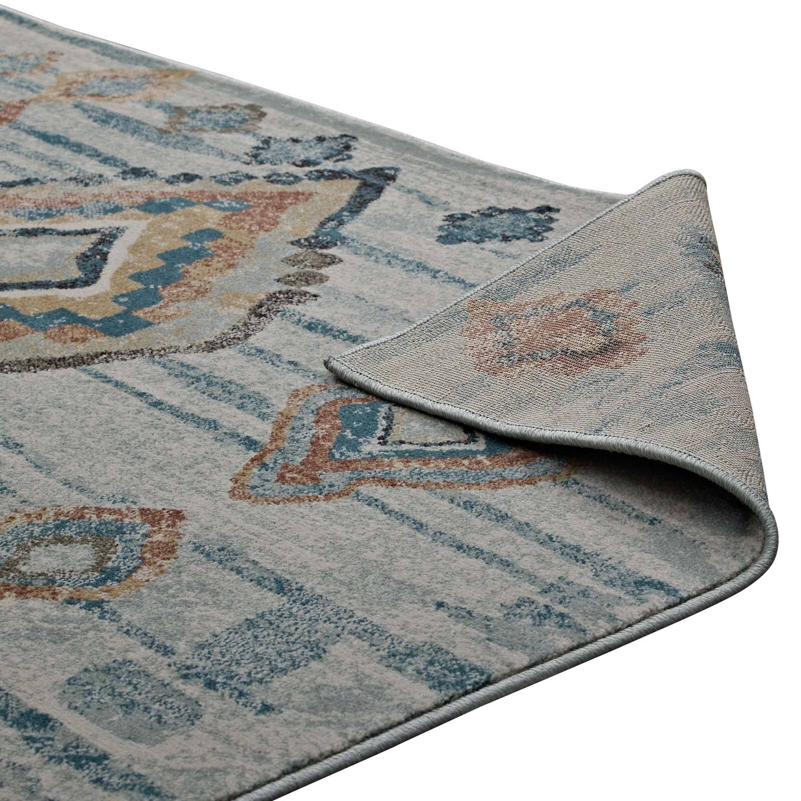 Alt View 4. Modway - Jenica Distressed Moroccan Tribal Abstract Diamond Area Rug - Silver Blue Beige and Brown.