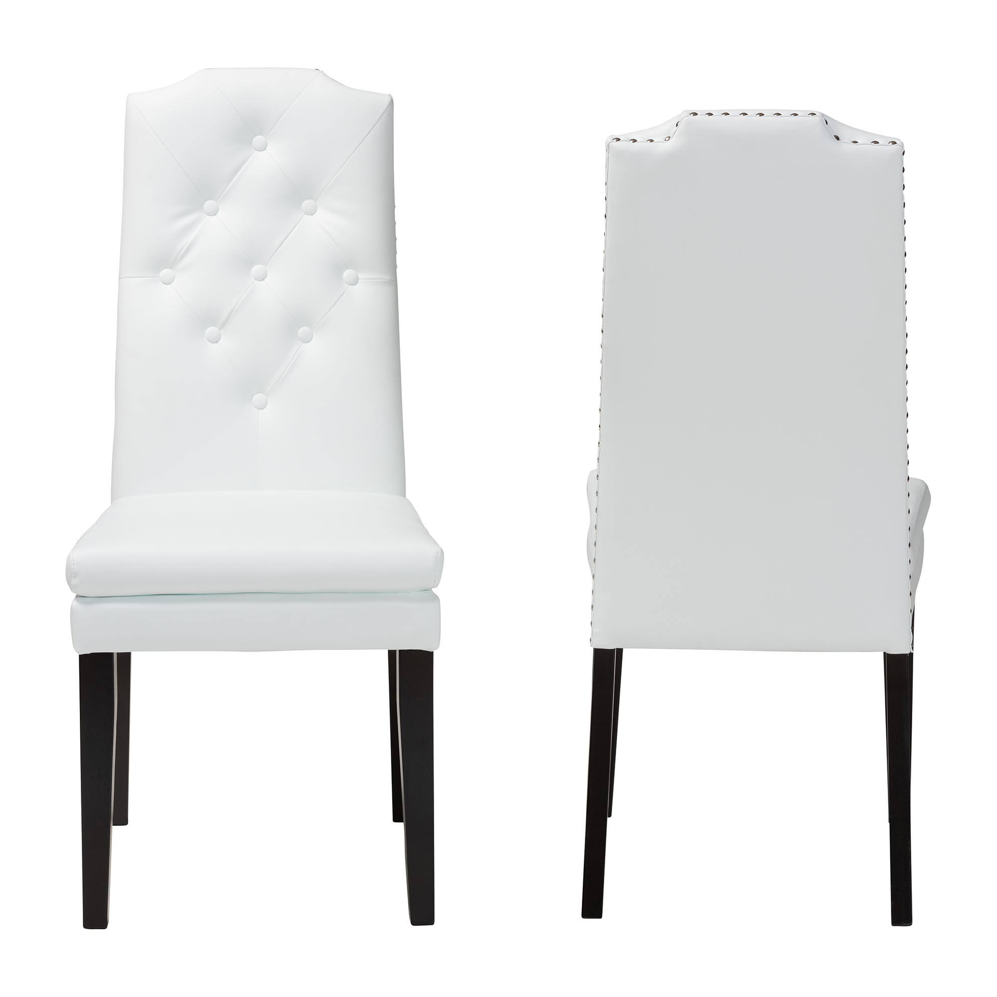 Angle. Baxton Studio - Dylin Modern and Contemporary Faux Leather Button-Tufted Nail heads Trim Dining Chair - White.