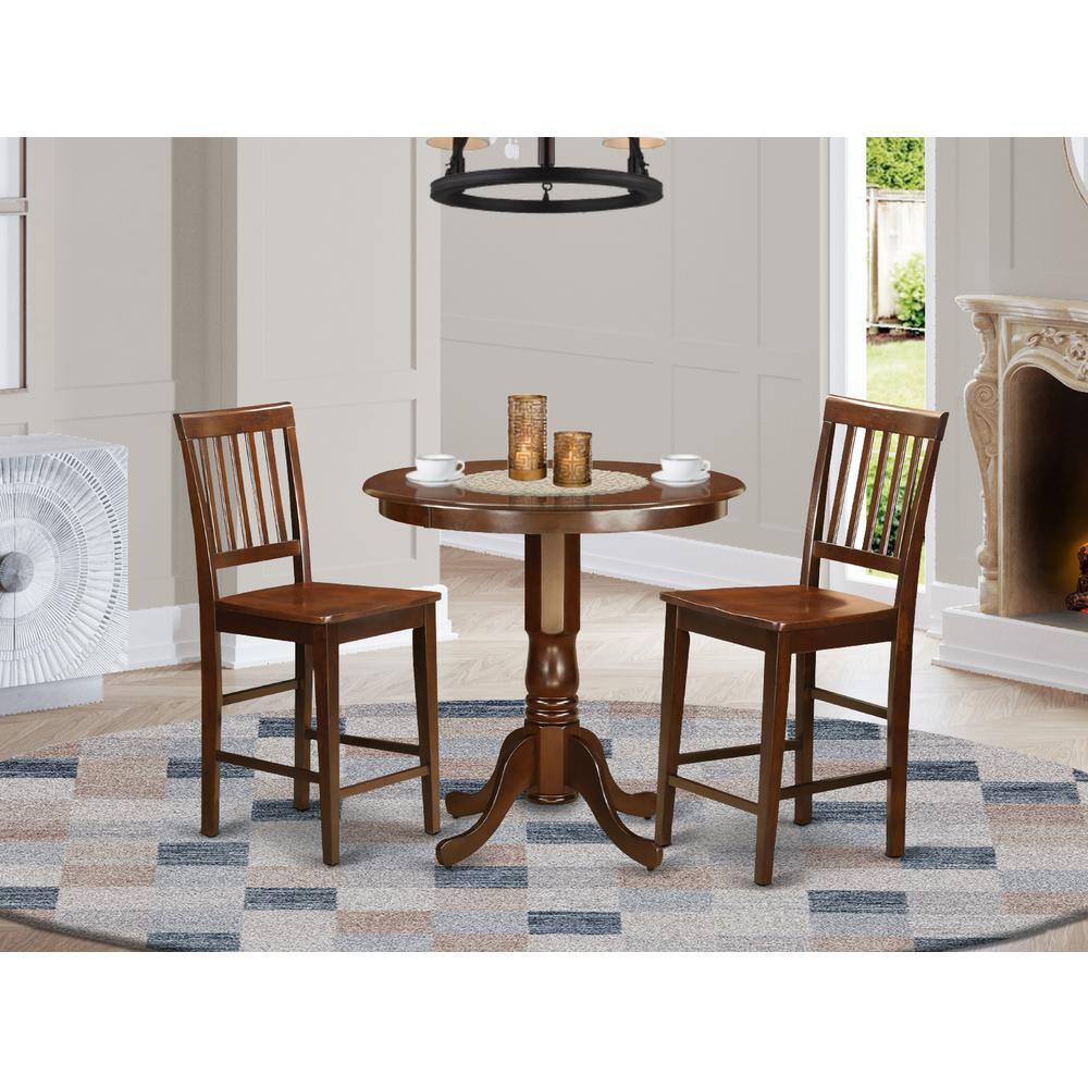 Back. East West Furniture - 3 Pc Dining counter height set - high top Table and 2 Dining Chairs. - Mahogany.