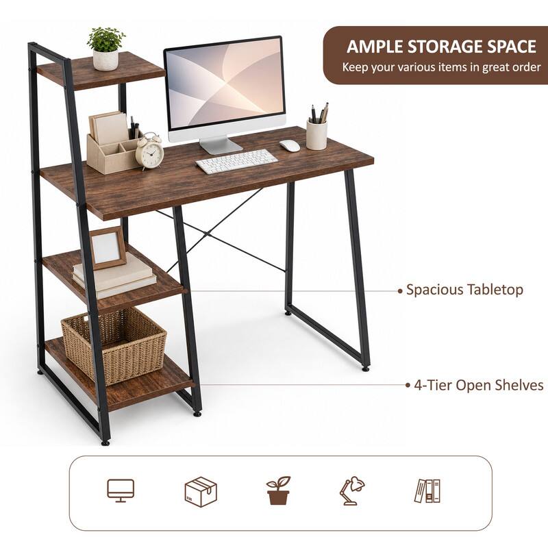 AMPLE STORAGE SPACE  
Keep your various items in great order  

- Spacious Tabletop  
- 4-Tier Open Shelves