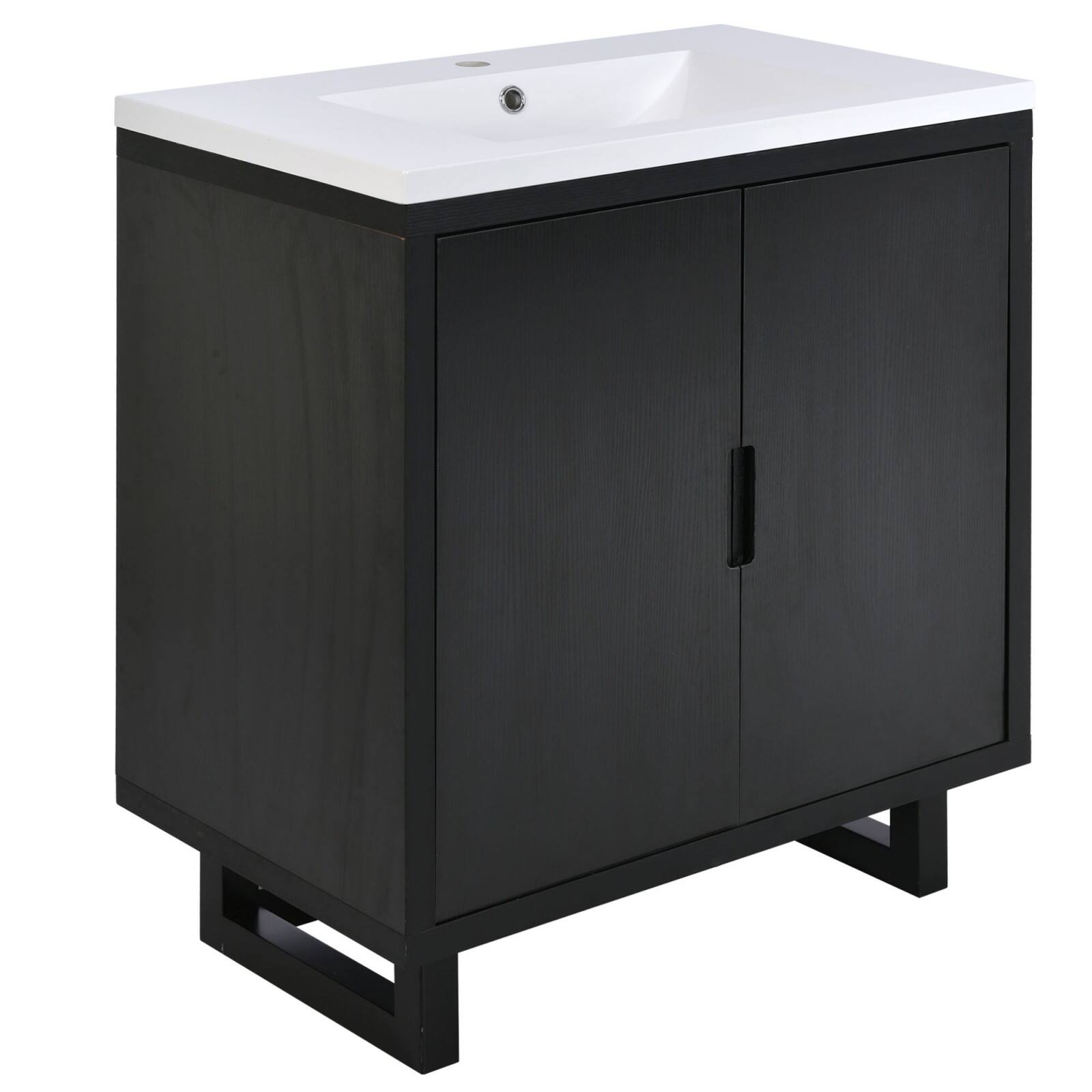30-Inch Bathroom Vanity with Resin Sink, Solid Wood Frame, Soft-Close Doors and Spacious Storage