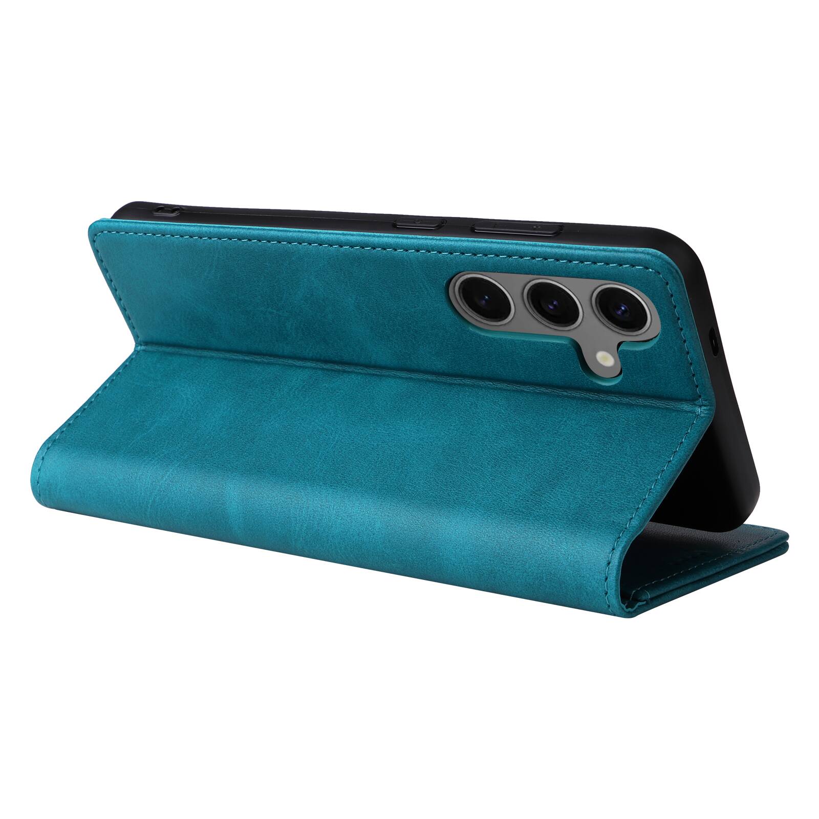 Back. Dteck - Folio Case for Samsung Galaxy S25,Wallet Case with Card Holder for Women Men,Shockproof PU Leather Flip Kickstand Cover - Bluegreen.