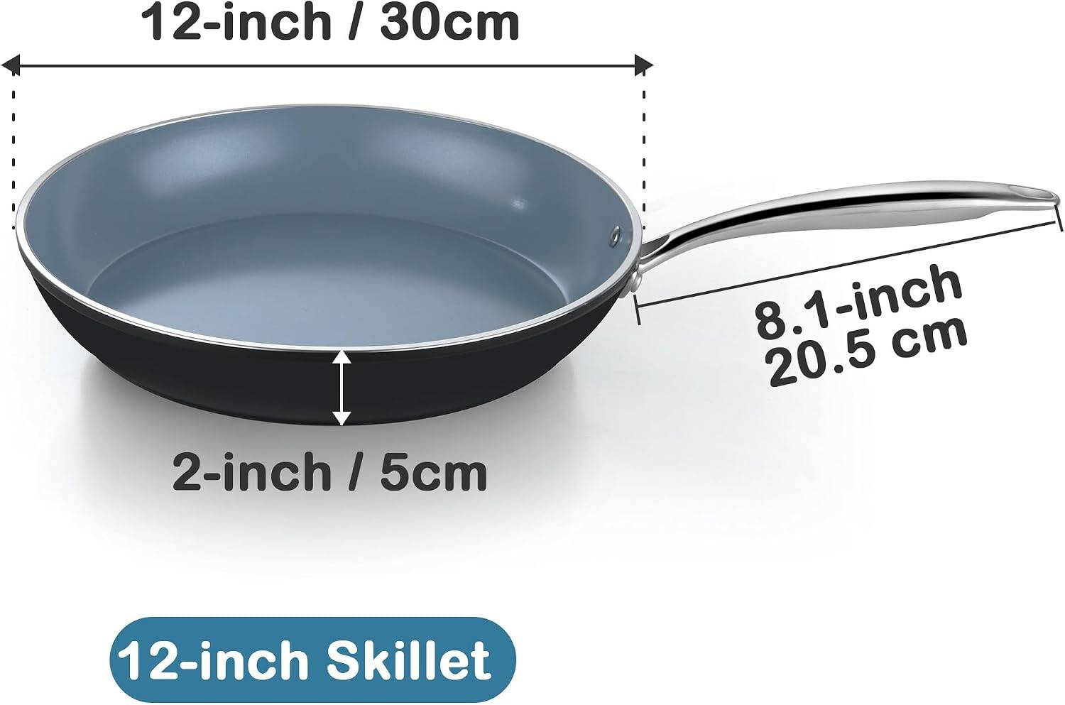 12-inch / 30cm  
8.1-inch / 20.5 cm  
2-inch / 5cm  
12-inch Skillet