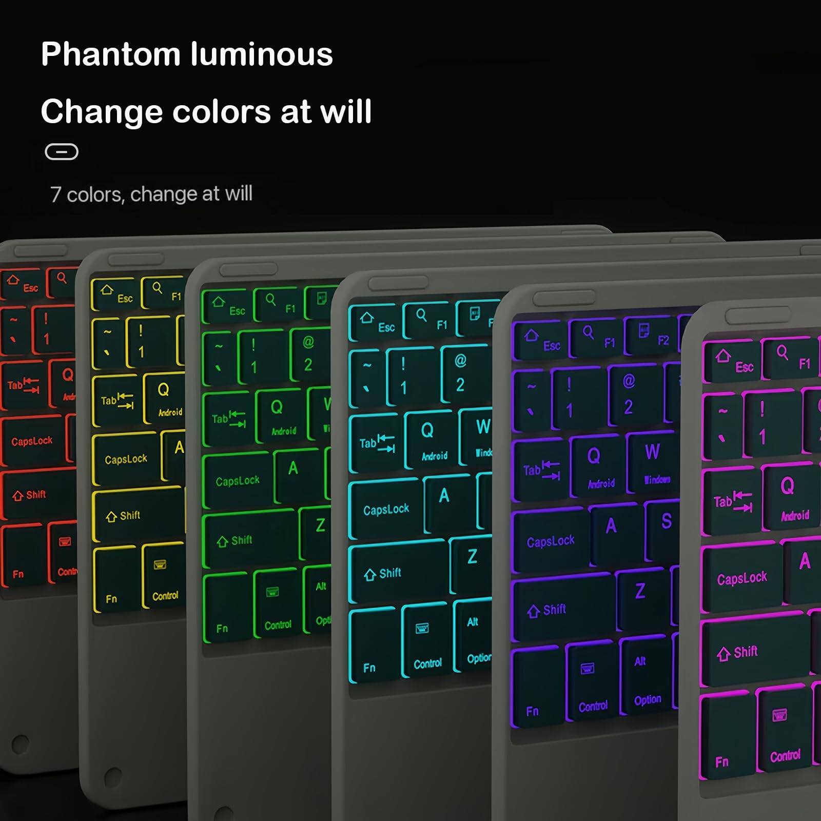 Phantom luminous  
Change colors at will  
7 colors, change at will  

Esc F1 ! 1 Q Tab Android A CapsLock Shift Fn Control Esc F1  
Esc F1 @ 1 2 Q W Tab Android A CapsLock Z Shift Alt F1 F2 Esc  
Esc F1 # 1 2 Q W Tab Android A S CapsLock Z Shift Q Esc F1  
Esc F1 ~ ! 1 Q Tab Android A CapsLock Fn Control Option Fn Control