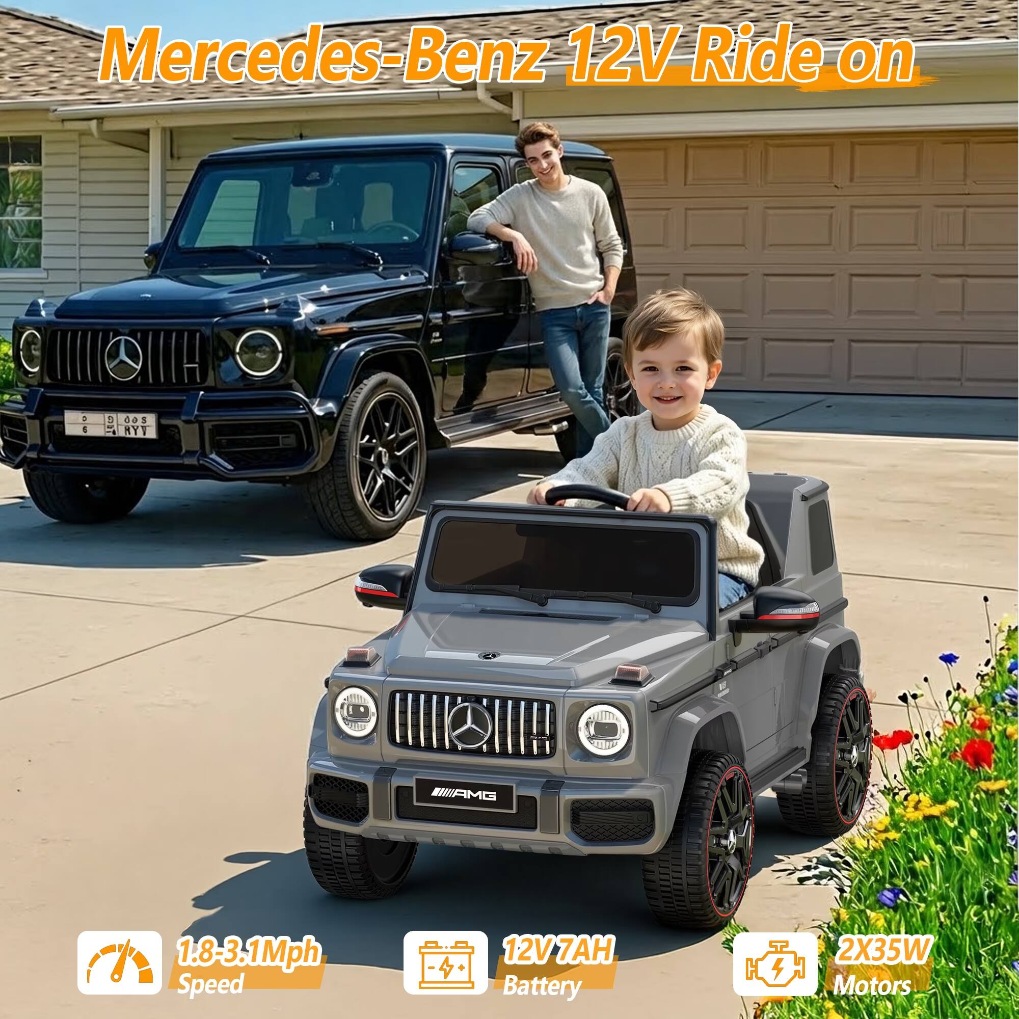 Mercedes-Benz 12V Ride on

1.8-3.1Mph Speed

12V 7AH Battery

2X35W Motors