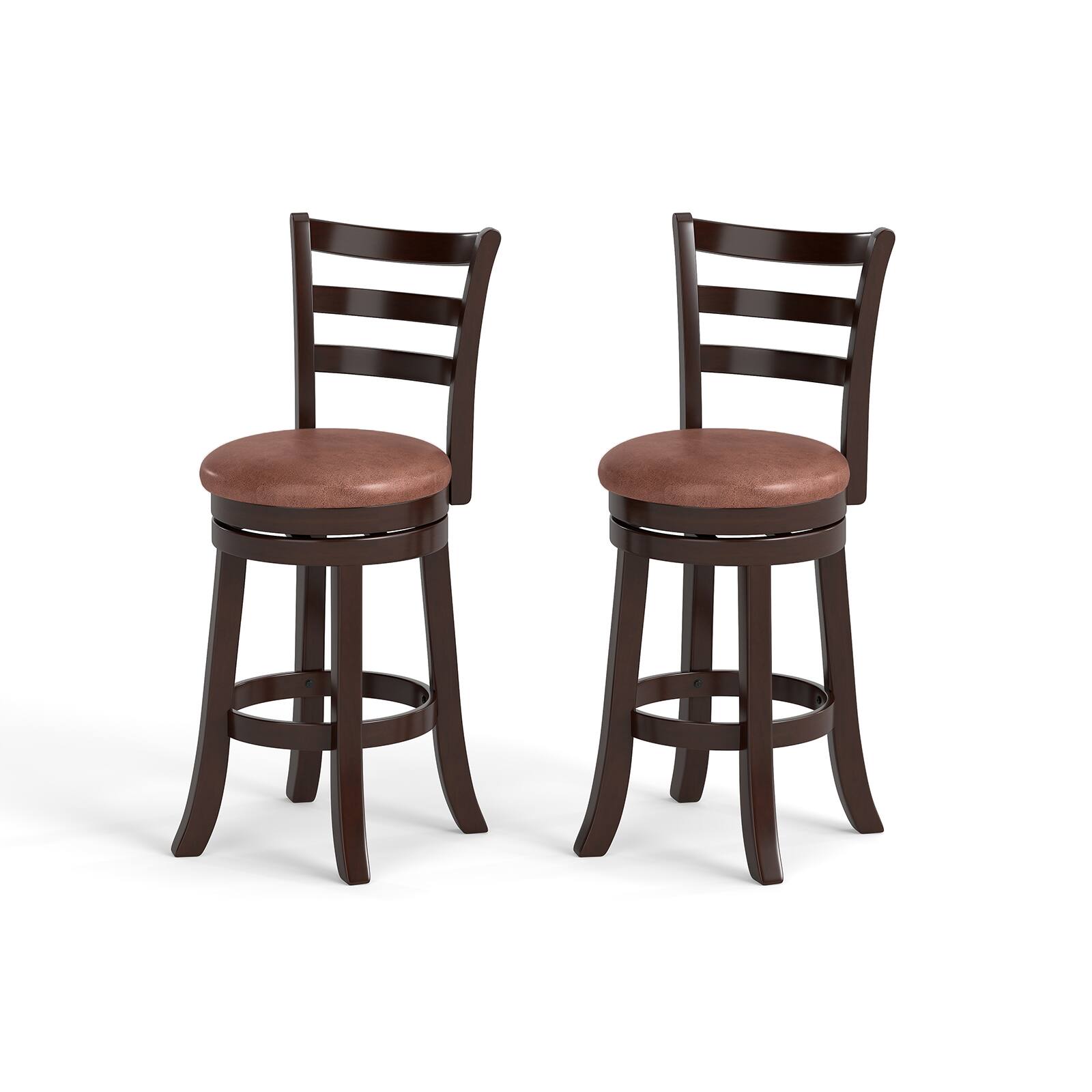 Alt View 9. Costway - Costway 26" Counter Height Swivel Barstools Set of 2 with Back, Faux Leather Seat for Pub - Cappuccino.