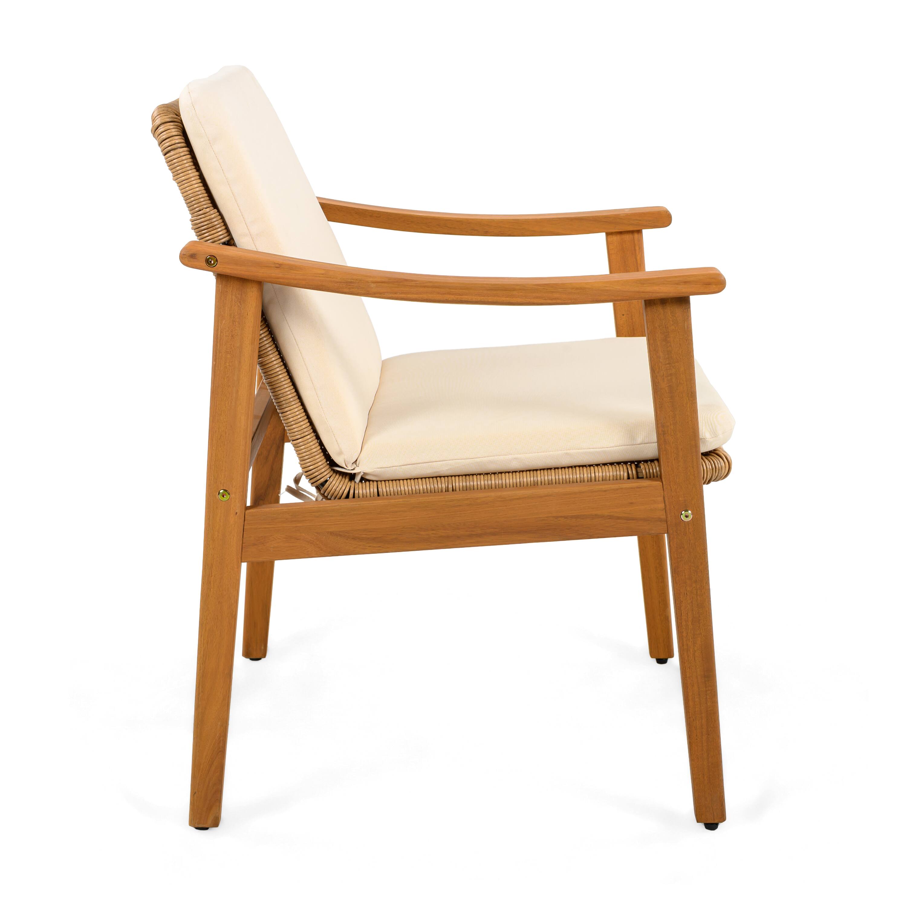 Alt View 2. Mondawe - Set of 2 Acacia Wood Outdoor Dining Chairs with Waterproof Cushions - Beige.