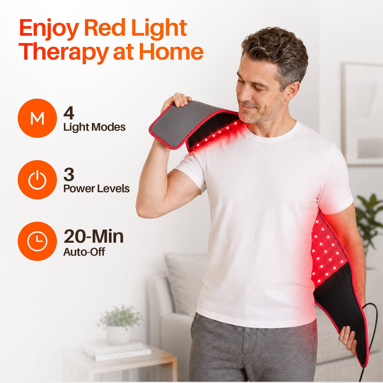 Enjoy Red Light Therapy at Home

- 4 Light Modes
- 3 Power Levels
- 20-Min Auto-Off