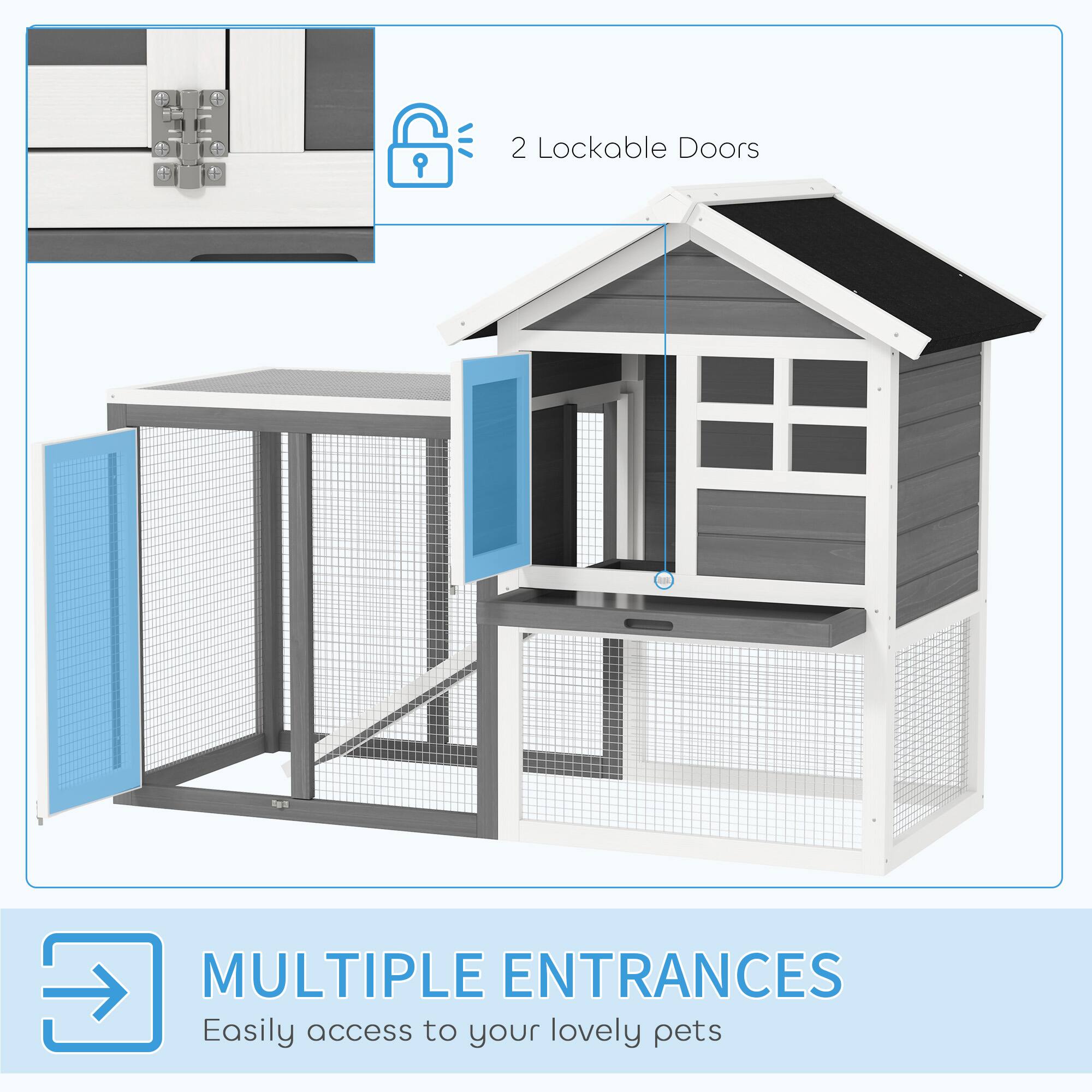 - 2 Lockable Doors
- Multiple Entrances
- Easily access to your lovely pets