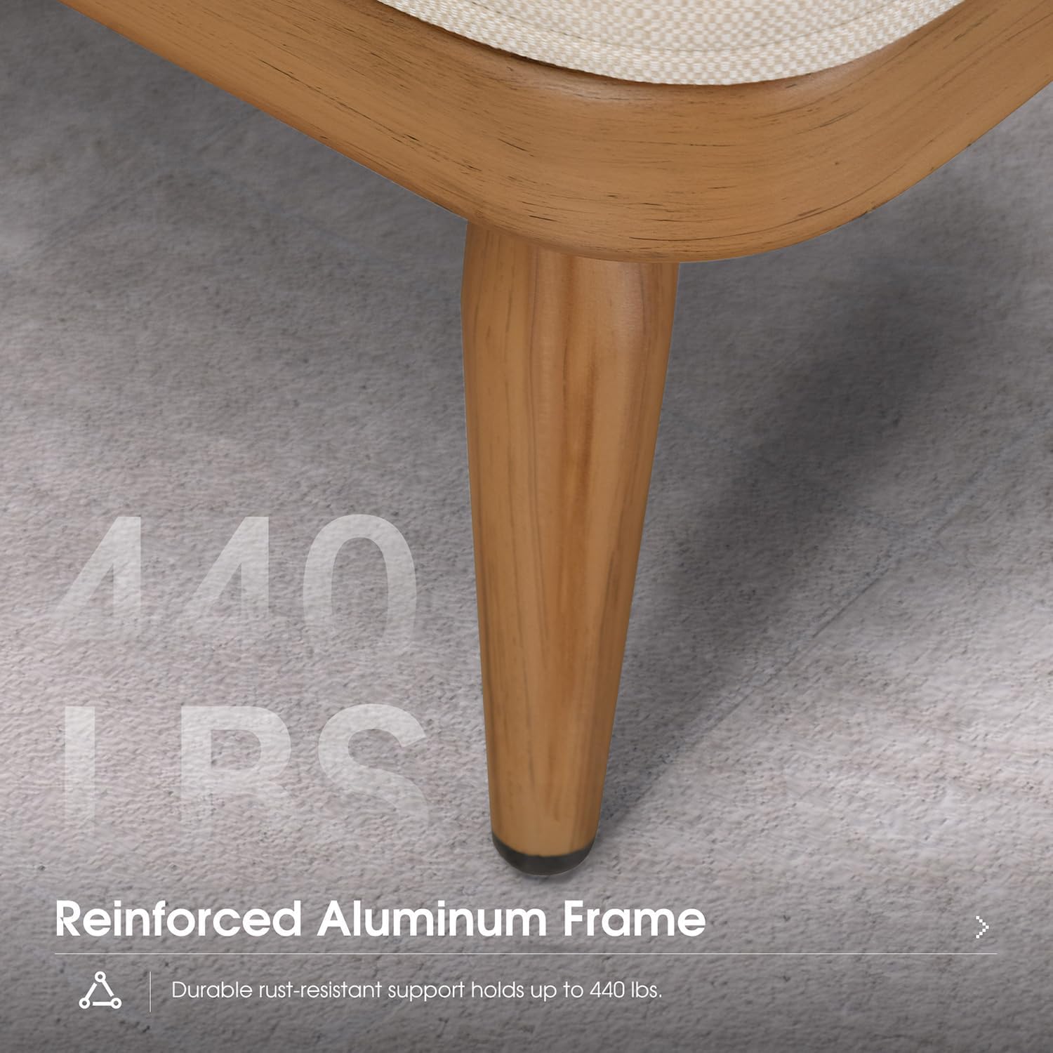 440 lbs. Reinforced Aluminum Frame Durable rust-resistant support holds up to 440 lbs.