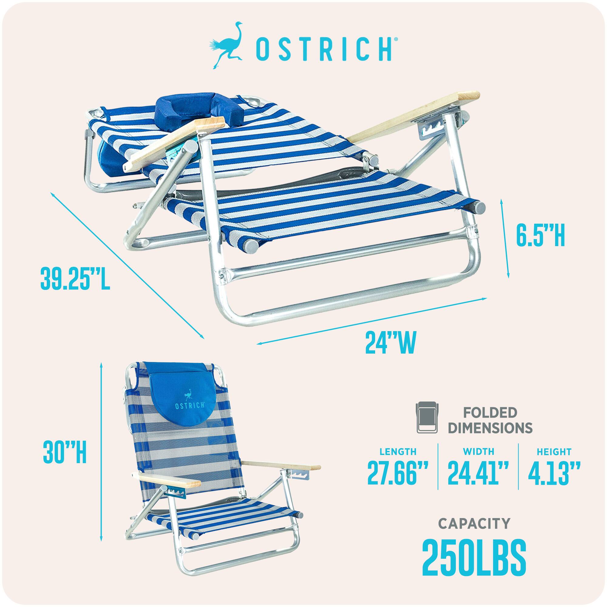 OSTRICH  
39.25"L 6.5"H 24"W 30"H  
OSTRICH FOLDED DIMENSIONS  
LENGTH: 27.66"  
WIDTH: 24.41"  
HEIGHT: 4.13"  
CAPACITY: 250LBS