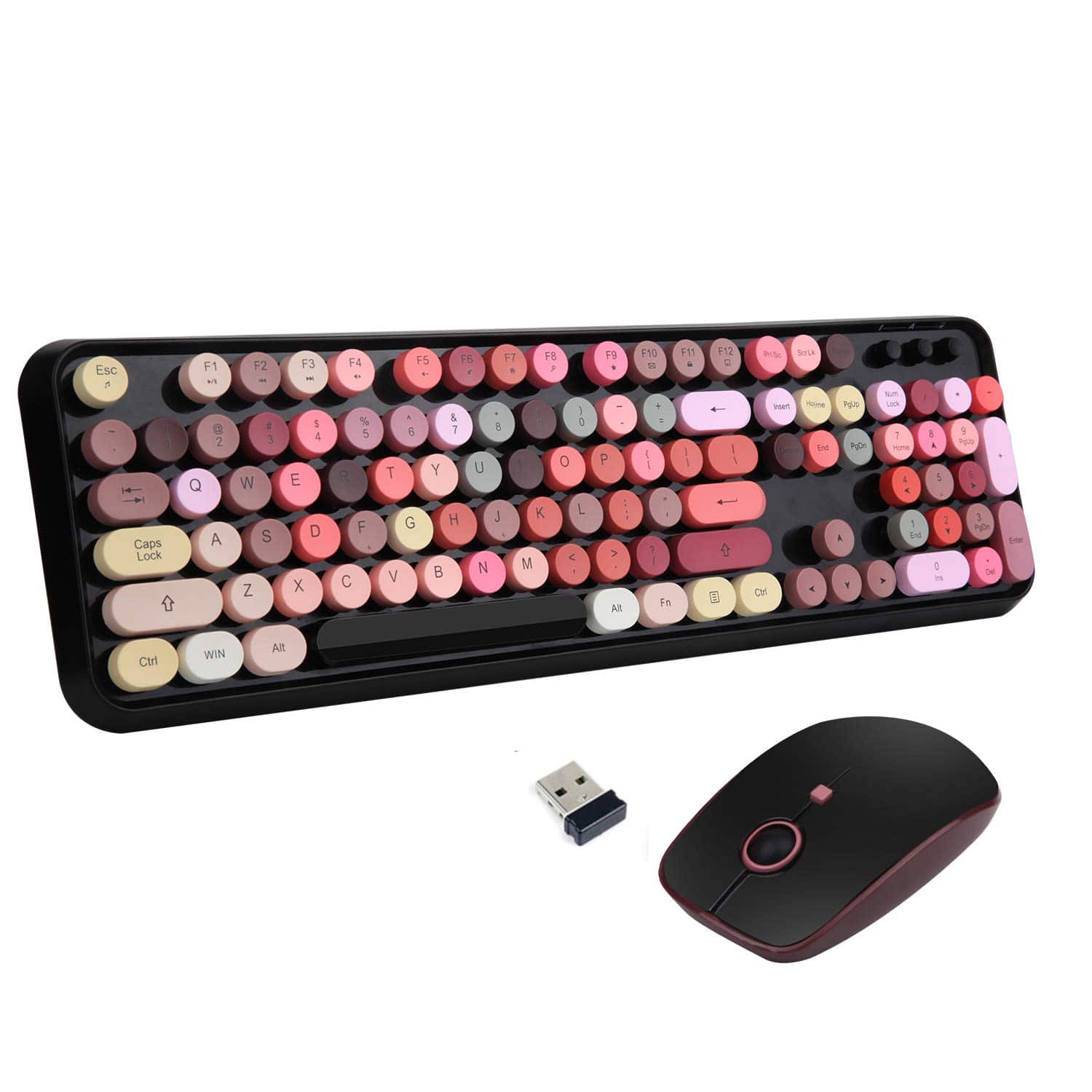 METALTON - Mouse Combo 2 4ghz With 104 Round Retro Typewriter Style Key And Cute 3 Dpi Compatible Pc Computer Laptop D - V2020 Black Colorful