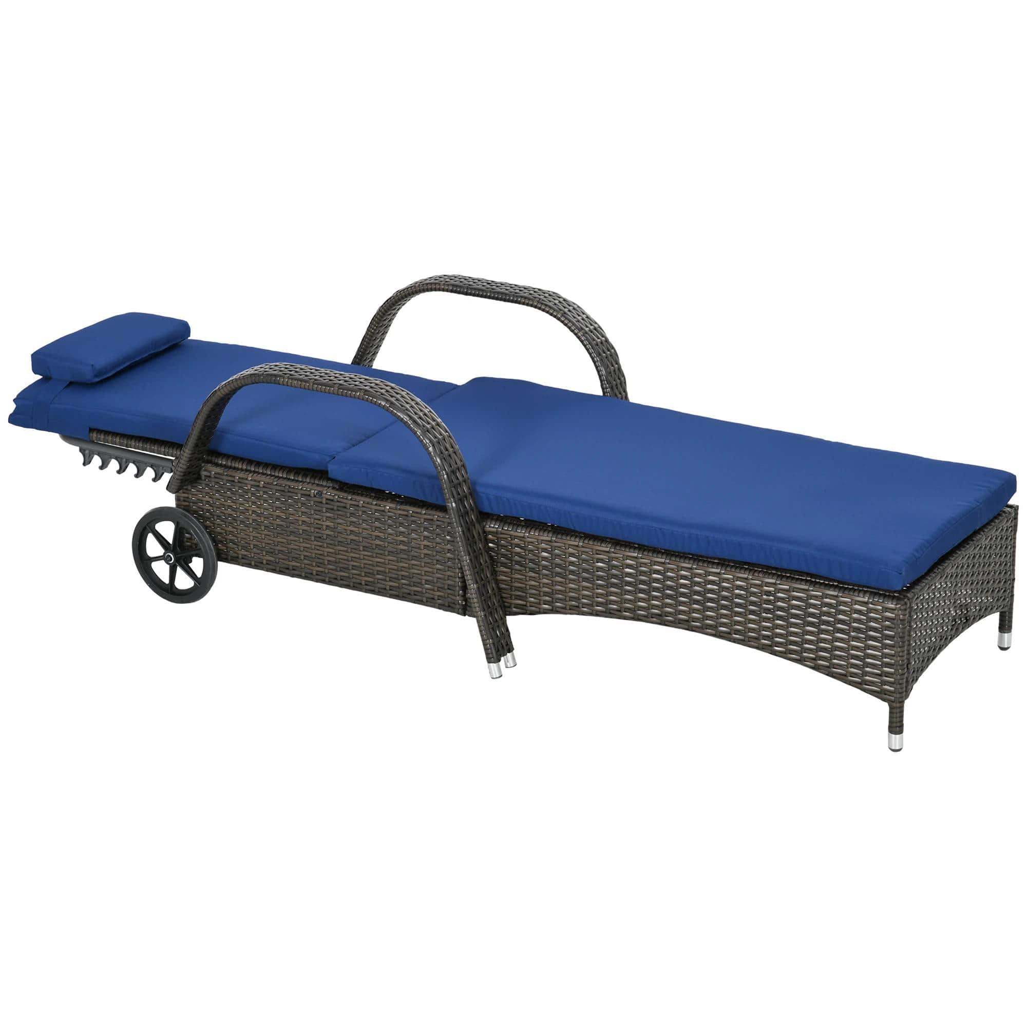 Resenkos - Relaxation Masterpiece - Outdoor Rolling Chaise Lounge Chair With Cushion, Brown - Brown, Dark Blue