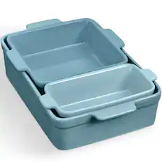 Front. Best Choice Products - Best Choice Products 3-Piece Ceramic Casserole Dish Set W/Handles, Non-Stick for Baking, Roasting & Serving - Cornflower - Cornflower.