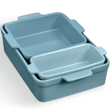 Front. Best Choice Products - Best Choice Products 3-Piece Ceramic Bakeware Set, Stoneware Baking Dishes, Casserole Serving Set - Cornflower Blue - Cornflower Blue.