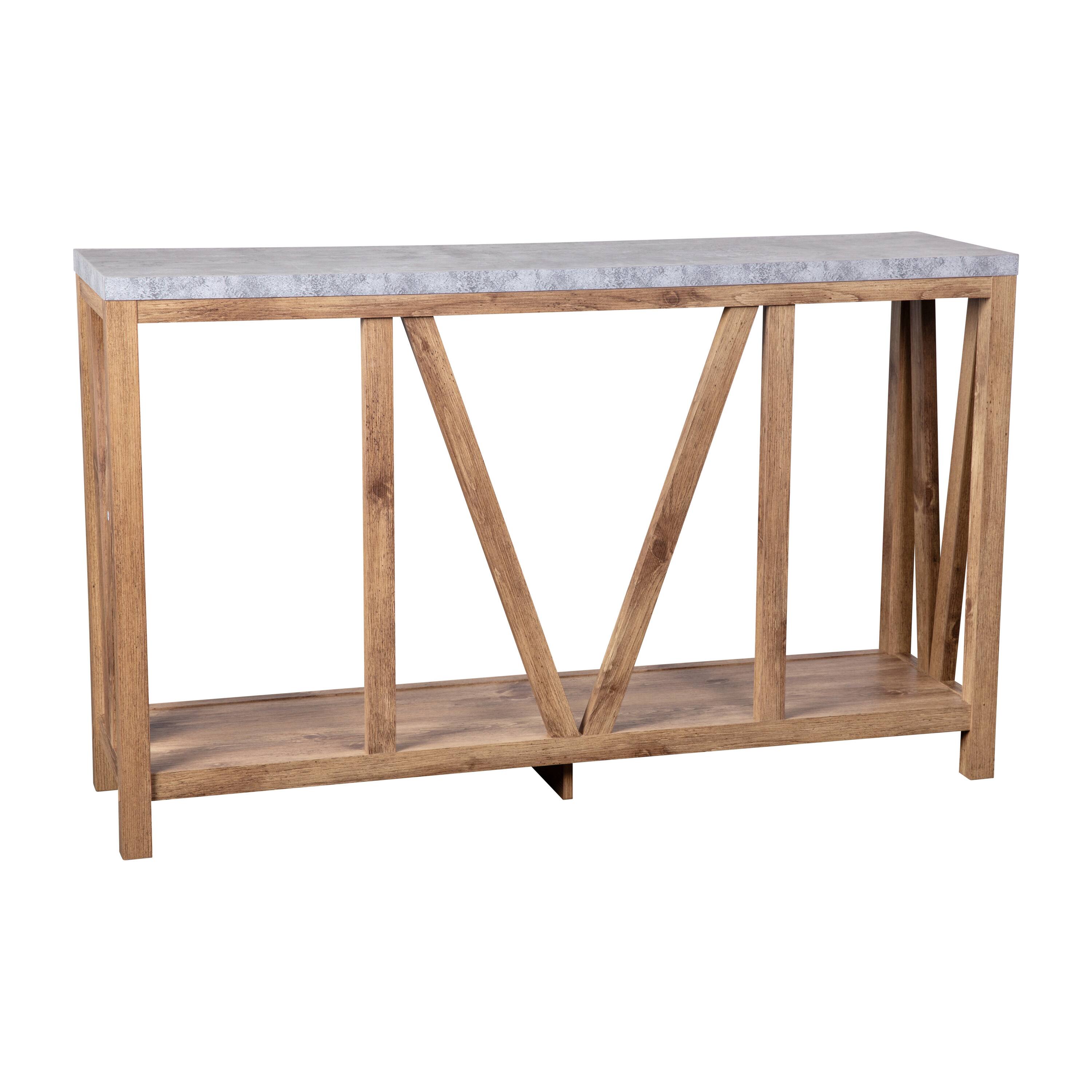 Alt View 7. Emma + Oliver - Owen Modern Farmhouse Entryway Console Accent Table - Concrete Top/Warm Oak Frame.