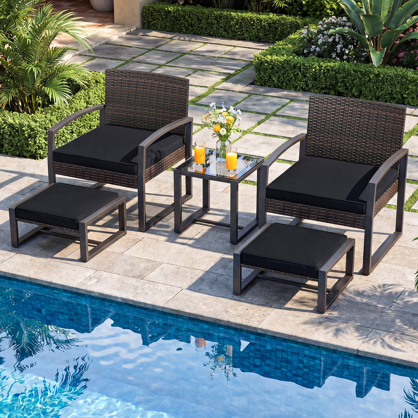 Alt View 4. Costway - Costway Outdoor Furniture Set, Patio Rattan Conversation Set for Balcony,Porch, Backyard - Mix Brown+Black.