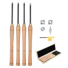 VEVOR - Wood Lathe Turning Tool Set, 4PCS, Lathe Roughing Finishing and Detailing Hollow Tool with Wooden Handle, Diamond Round - Wood color;Black