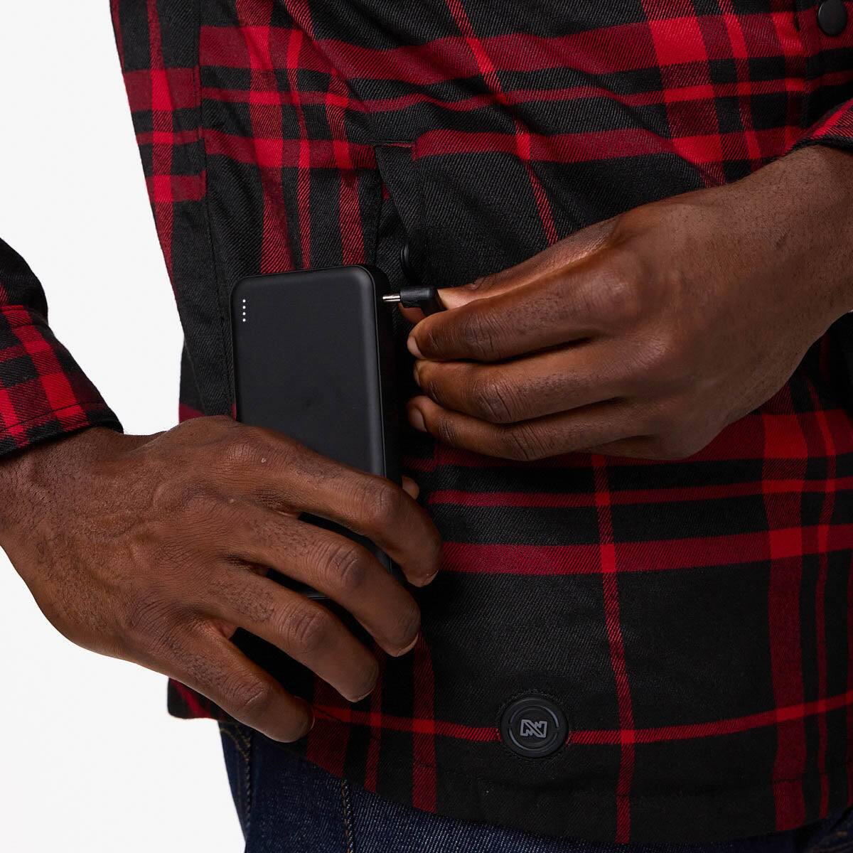 Alt View 6. Mobile Warming - Men's Flannel Heated Hoodie Jacket - Black/Red.