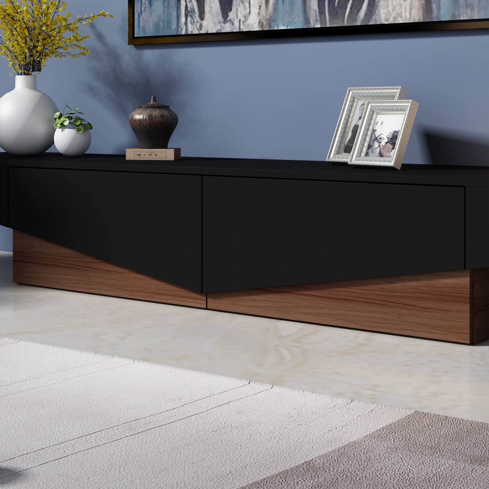 Alt View 2. Famapy - Modern Geometric TV Stand with Storage Drawers, Artistic Media Console for Living Room, Entertainment Center - Black & Brown.