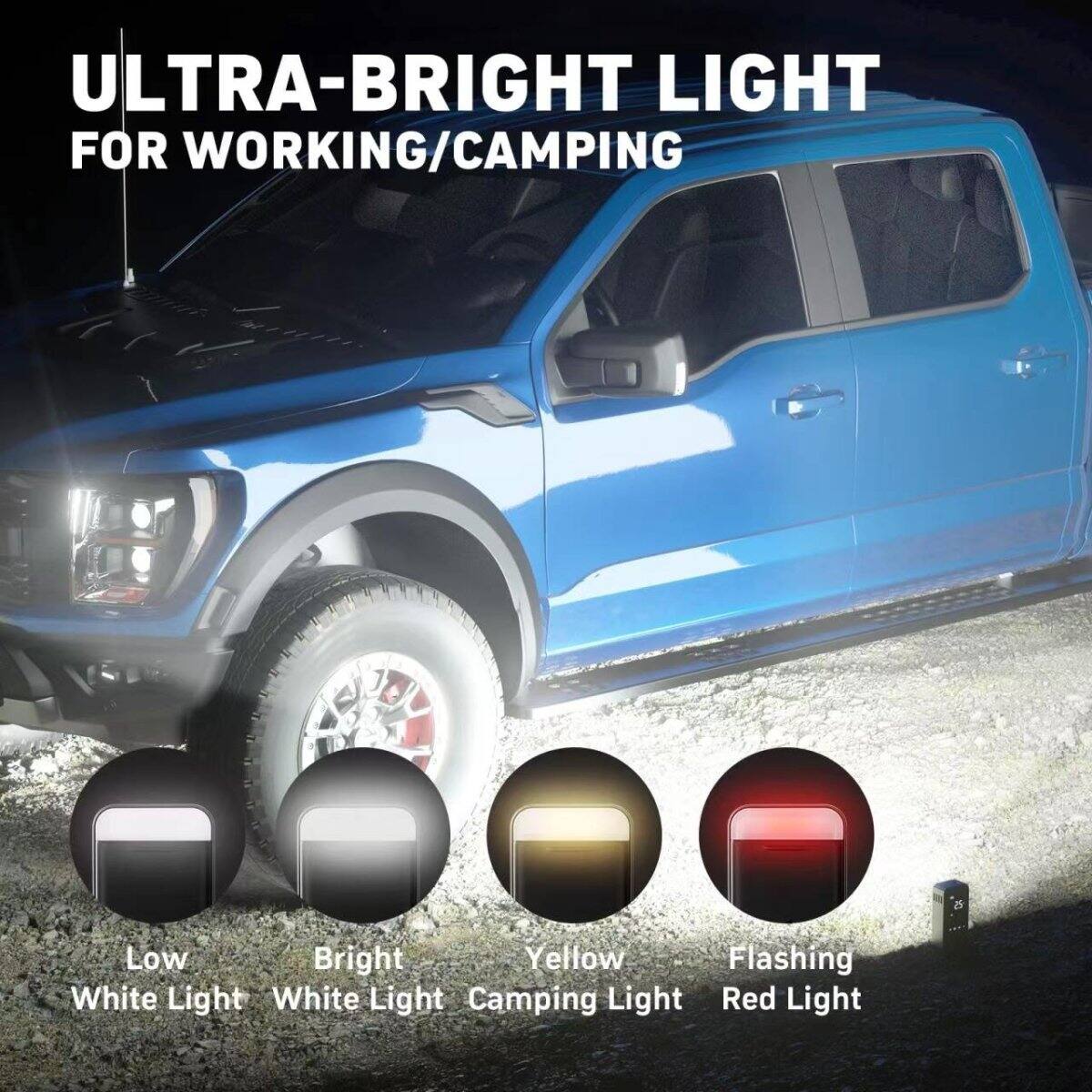 ULTRA-BRIGHT LIGHT FOR WORKING/CAMPING

Low White Light  
Bright White Light  
Yellow Camping Light  
Flashing Red Light