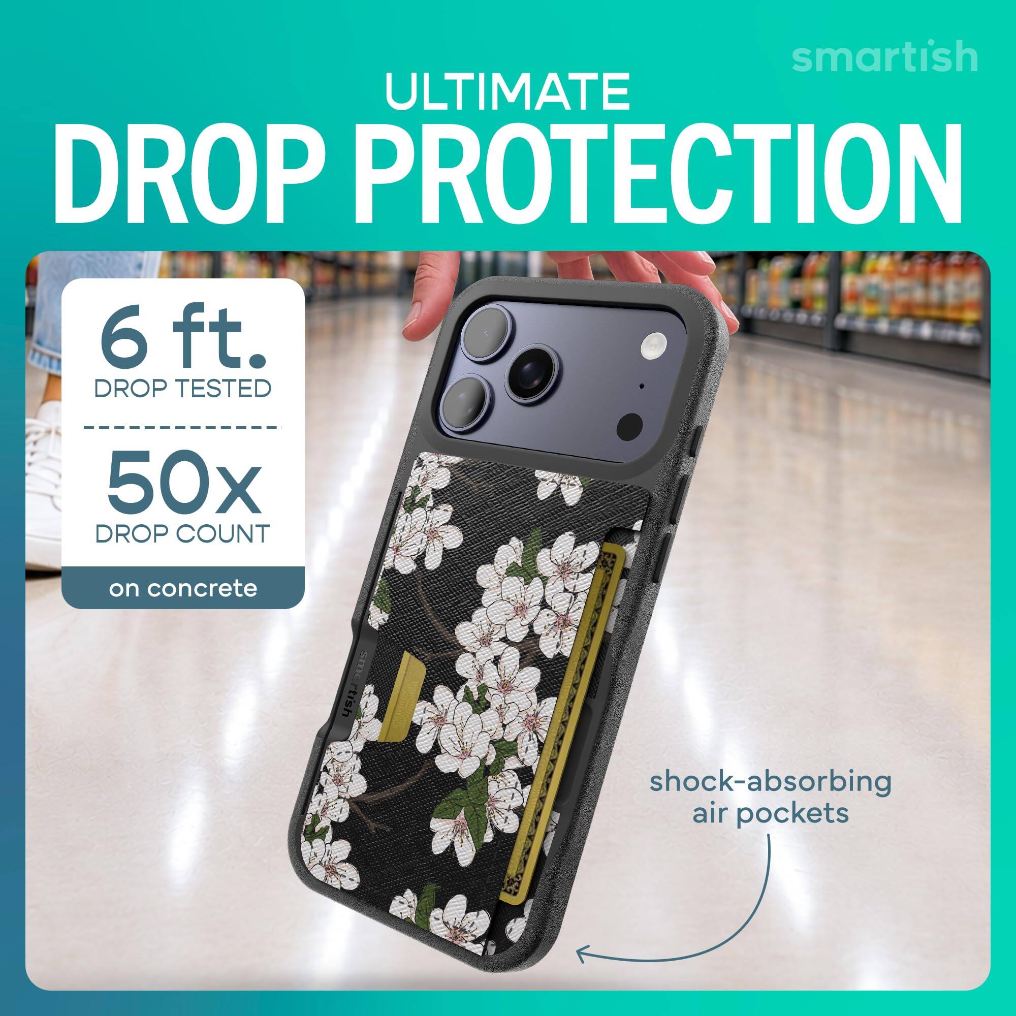 smartish ULTIMATE DROP PROTECTION  
6 ft. DROP TESTED  
50x DROP COUNT  
on concrete  
shock-absorbing air pockets