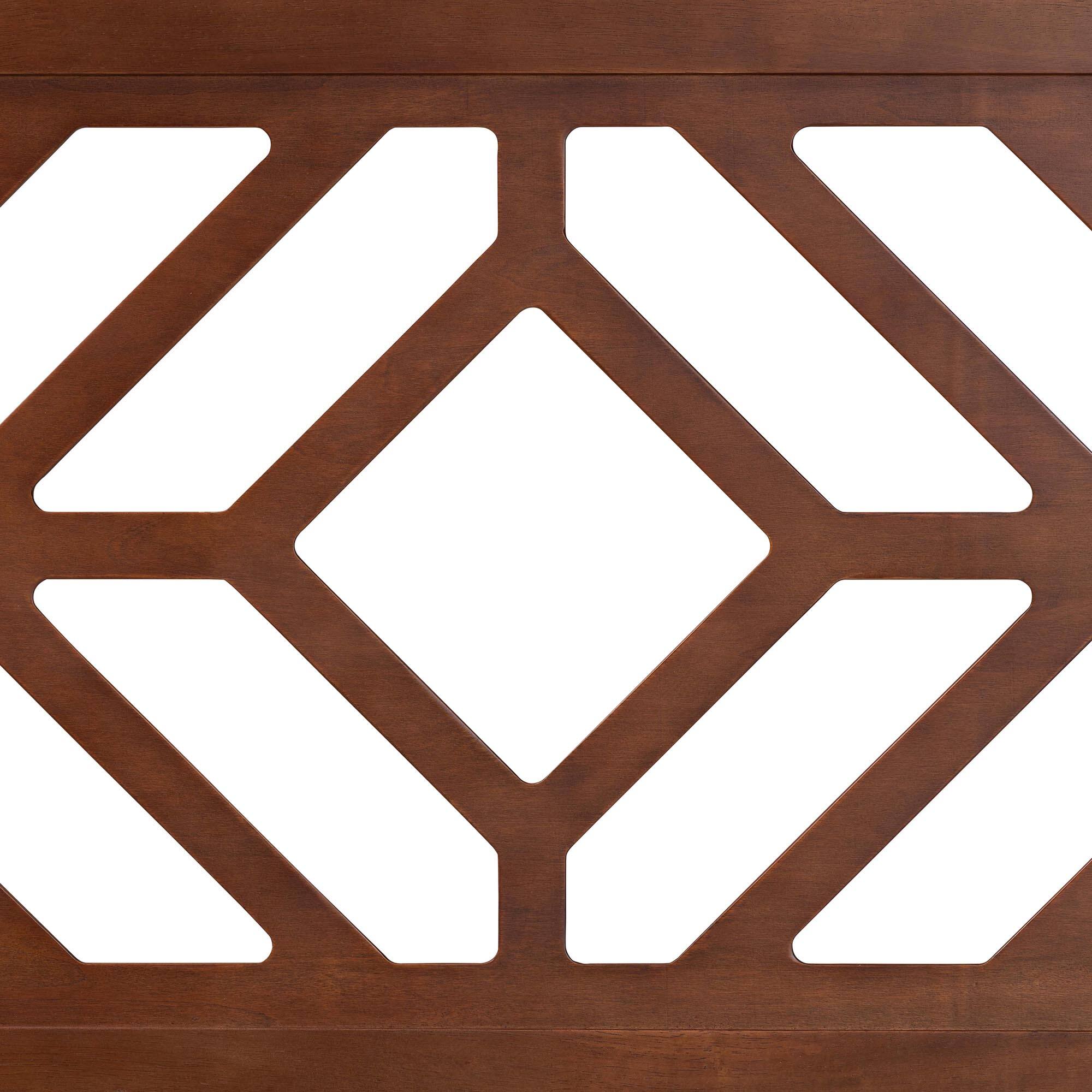 Left. Baxton Studio - Olsen Wood Headboard with Geometric Cutout Design - Decorative Panel for Bed Frame, Adjustable Height, Queen - Walnut Brown.