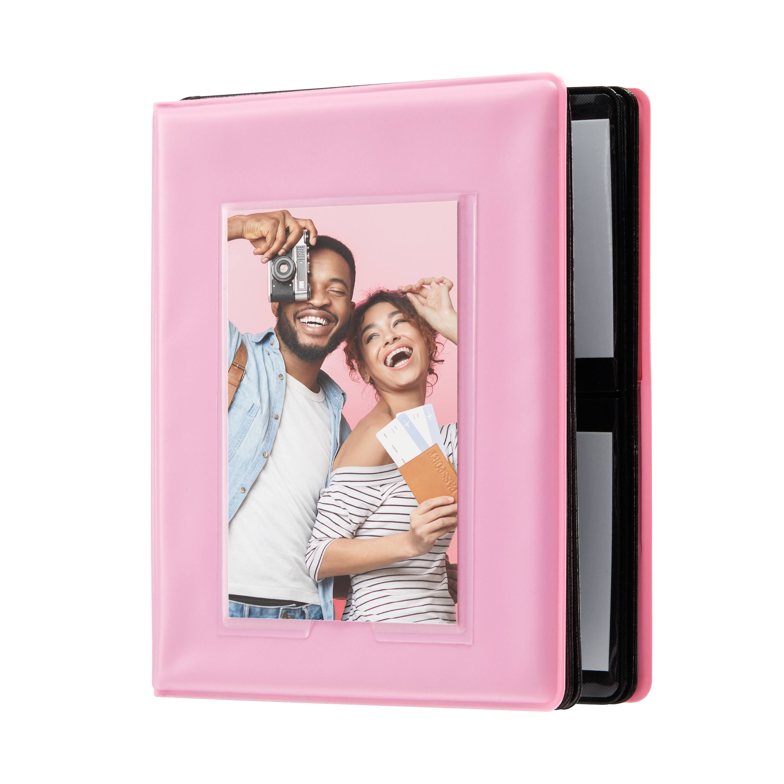 Front. Zink - 2x3 Mini Photo Album Pink 64 Pocket Window Cover Fits Kodak HP Polaroid Canon Prints.