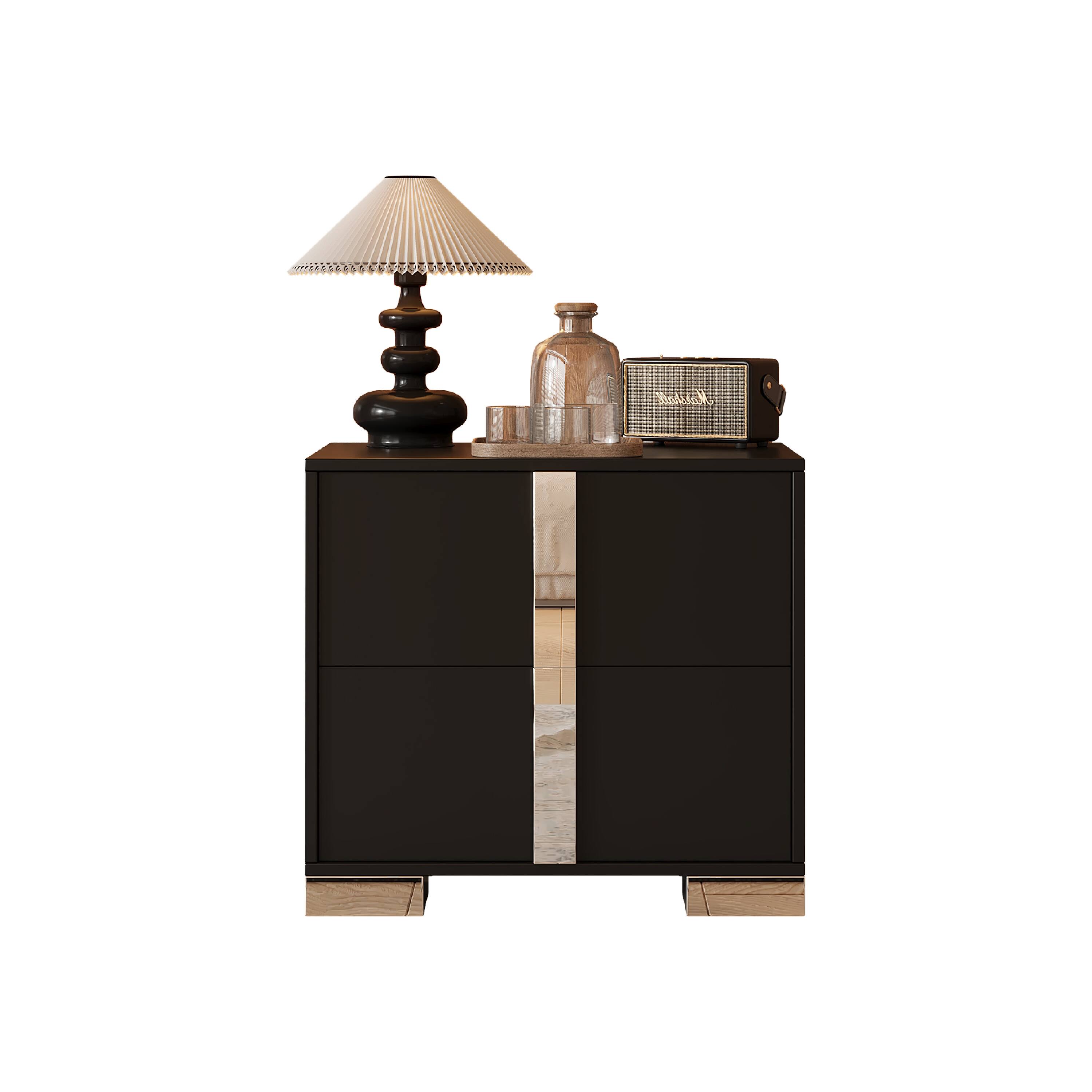 Left. Bestier - Bestier Mirrored Nightstand with 2 Drawers, Modern Side Table with Storage for Bedroom, End Table for Living Room, Black - Black.