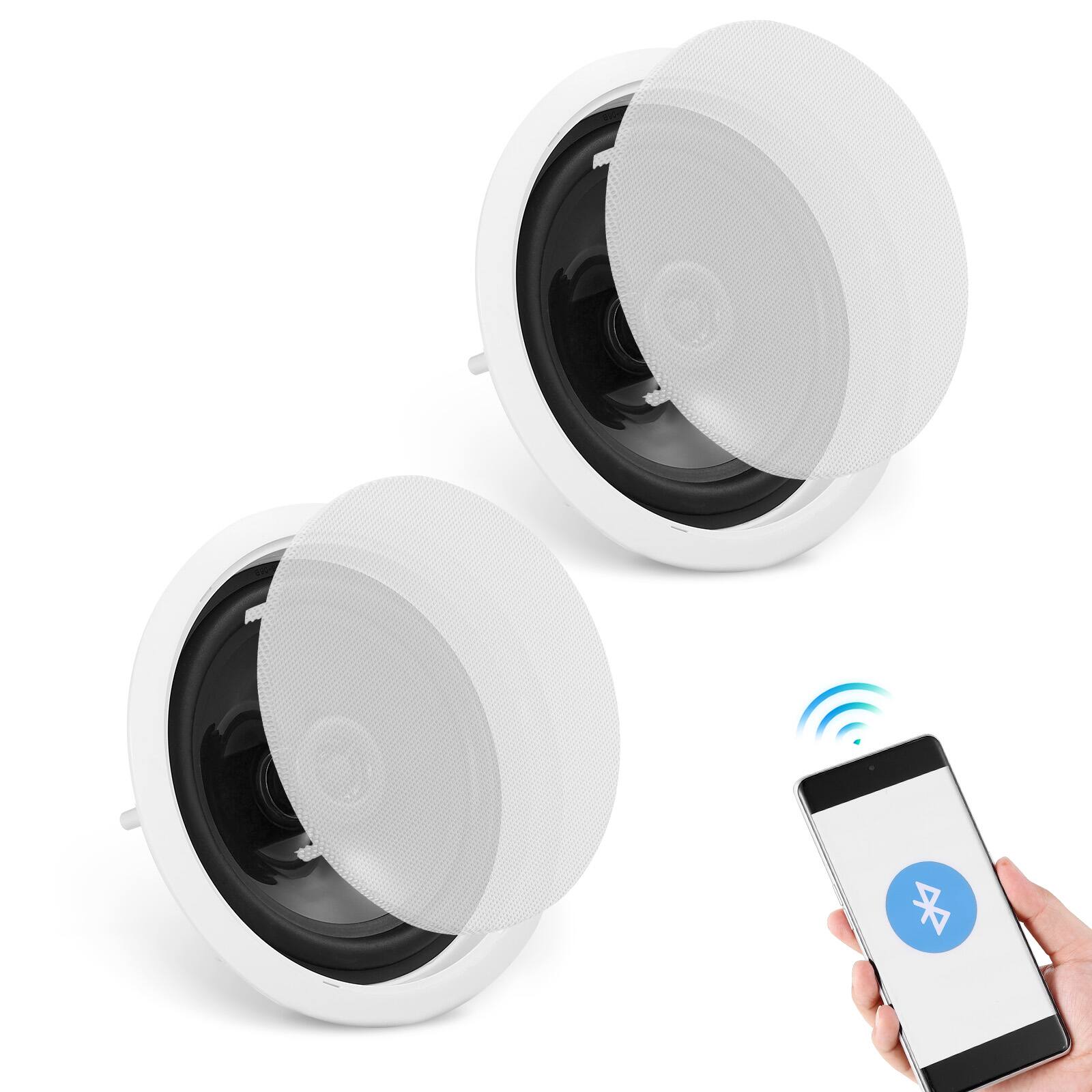 Front. VEVOR - 2 PCs 6.5'' Bluetooth in Ceiling Speakers, 150W, Flush Mount Ceiling & in-Wall Speaker System - White.