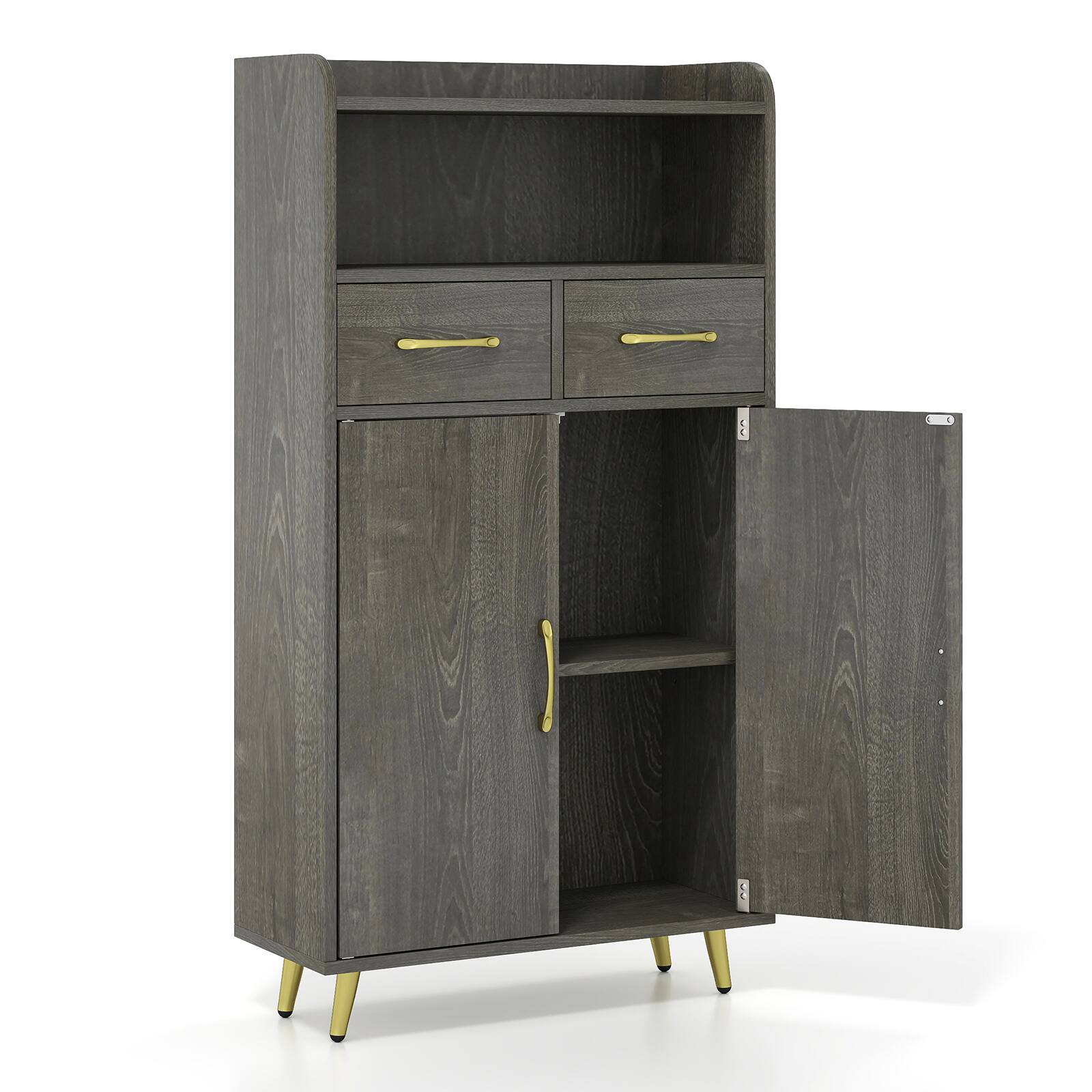 Alt View 9. Costway - Costway Bathroom Storage Cabinet with 2 Drawers and 2 Doors, Adjustable Shelf & Metal Legs - Gray Oak.