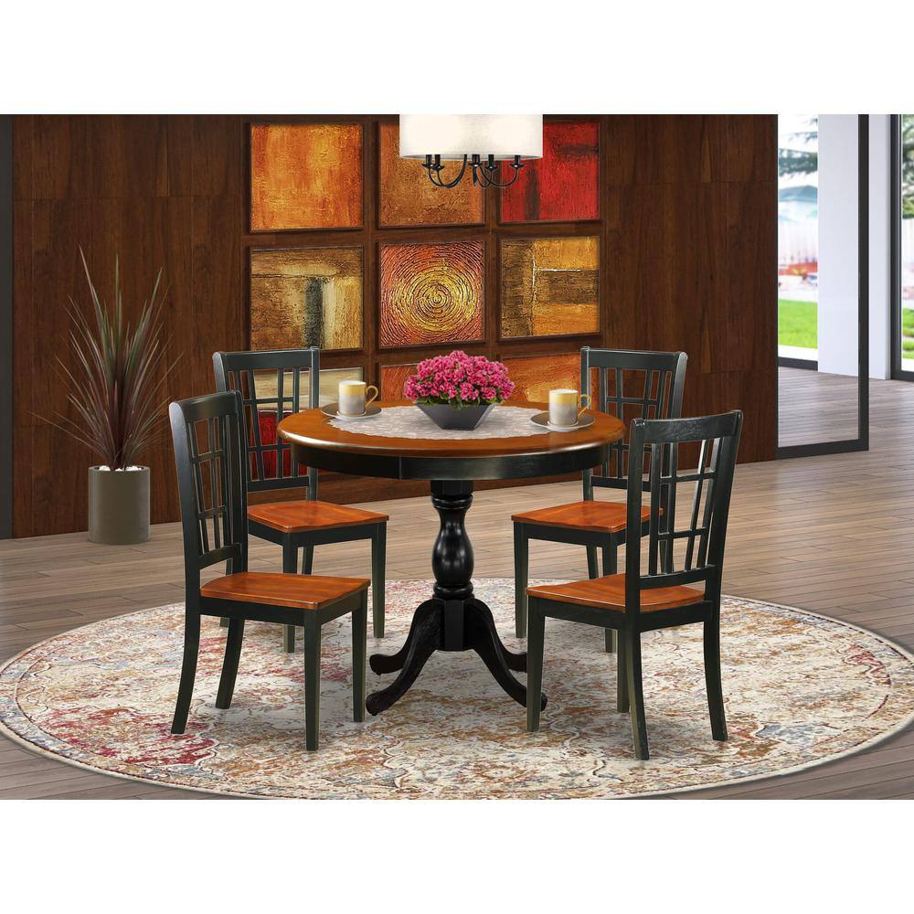 Angle. East West Furniture - East West Furniture 5-Piece Dining Room Set Include a Wood Table and 4 Dining Chairs with Slatted Back - Black Finish - Multi-Color.
