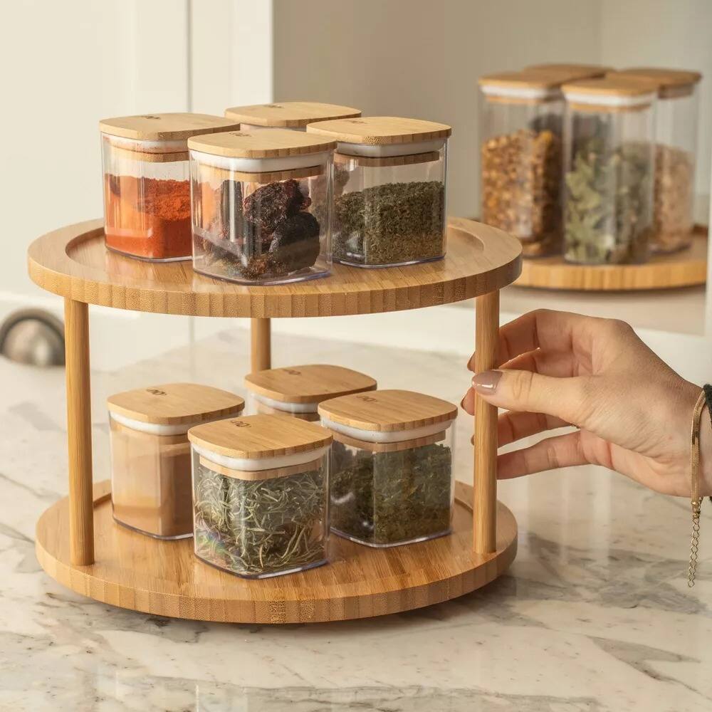 Angle. OU - OU Airtight Food Storage Container Set w Bamboo Lid 8pc (set of 4) Plastic Storage Container - Clear.