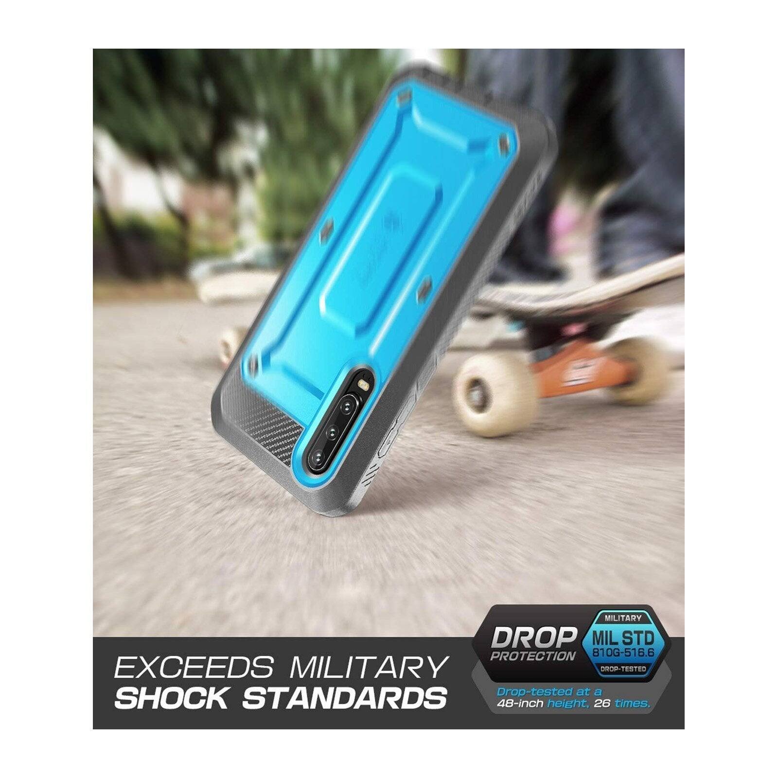 MILITARY DROP PROTECTION  
MIL STD 810G-516.6  
EXCEEDS MILITARY DROP-TESTED  
Drop-tested at a 48-inch height, 26 times.  

EXCEEDS MILITARY SHOCK STANDARDS  

DROP PROTECTION  
MILITARY  
MIL STD 810G-516.6  
DROP-TESTED  
Drop-tested at a 48-inch height, 26 times.