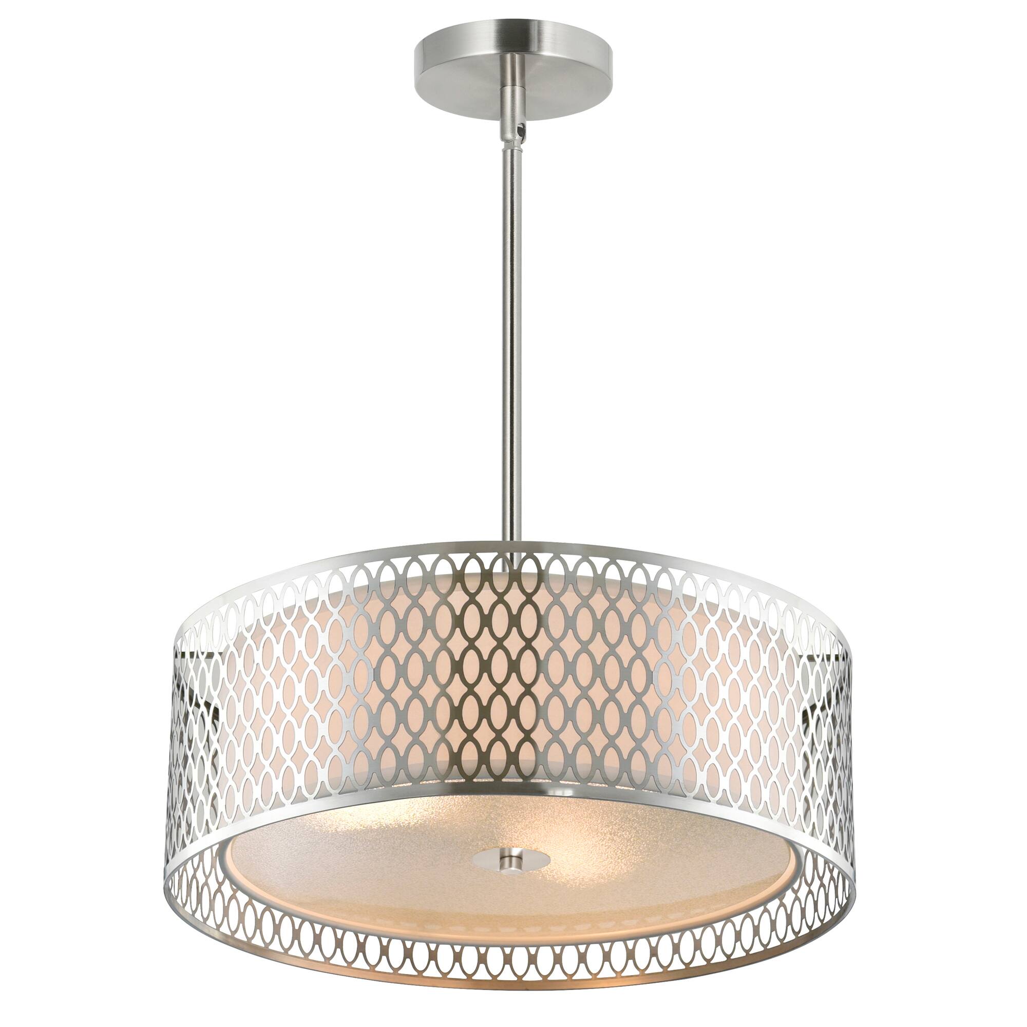 Left. CWI Lighting - Mikayla 3 Light Drum Shade Chandelier With Satin Nickel Finish - Satin Nickel.