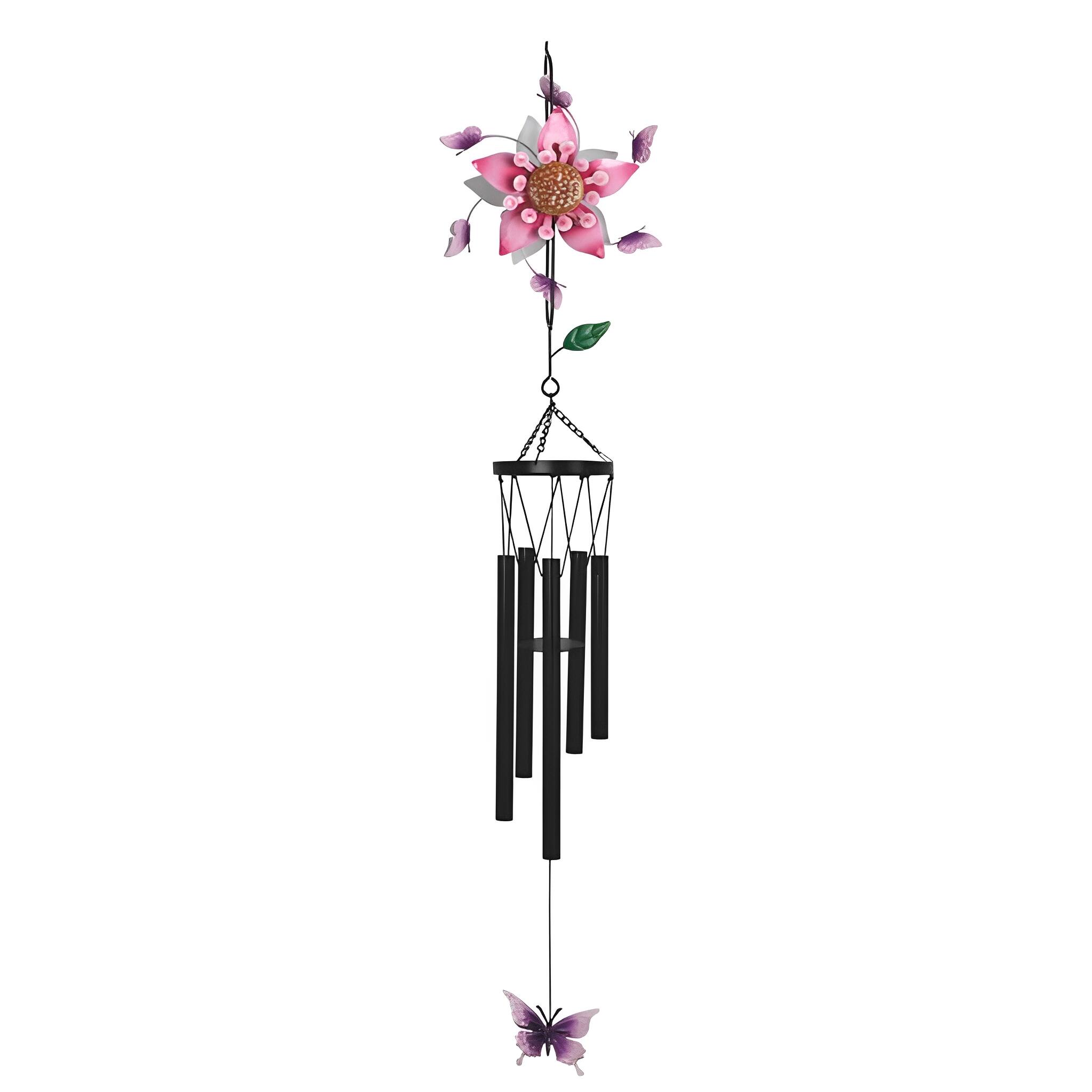 FC Design - 41"Long Spinning Windmill Flower with Butterfly Wind Chime Outdoor Patio or Garden Hanging Decoration - Multi-Color