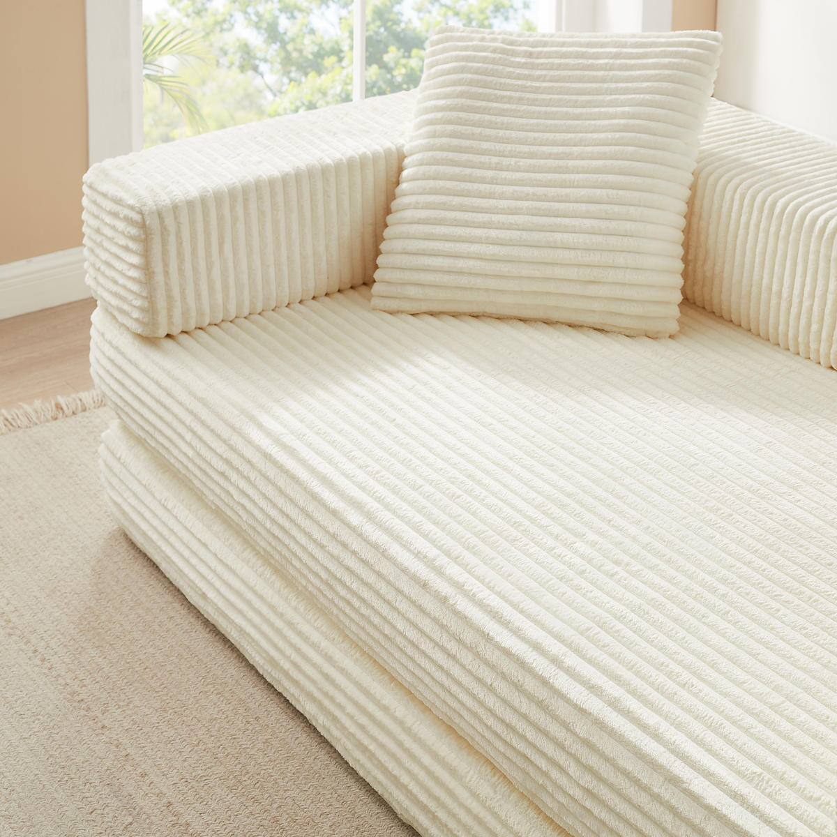 Alt View 7. Meqiodas - 81''Convertible Sofa Bed, Folding Floor Couch with Square Armrest, Comfy Sleeper Mattress for Living Room - Beige.