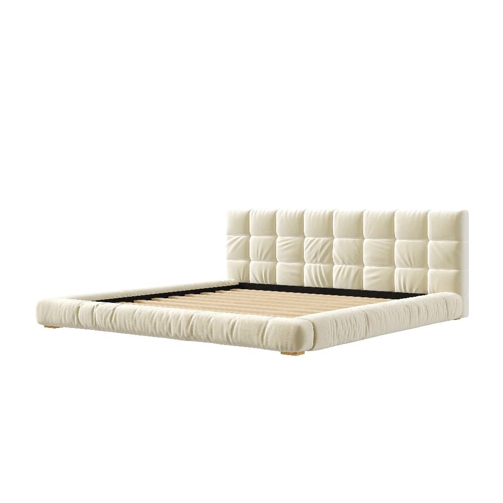 Alt View 10. Loheer - Loheer King Size Bed Frame Upholstered Platform Bed Velvet Beige Tufted Headboard Low Profile - Beige.