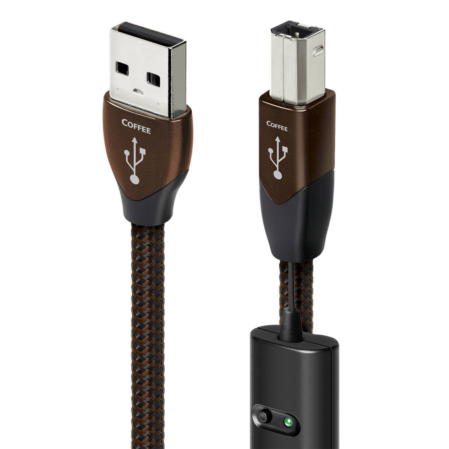 AudioQuest - Coffee USB-A > B 2.5' Digital High-Definition Audio Cable with USB-A to USB-B Connectors - Gray on Black