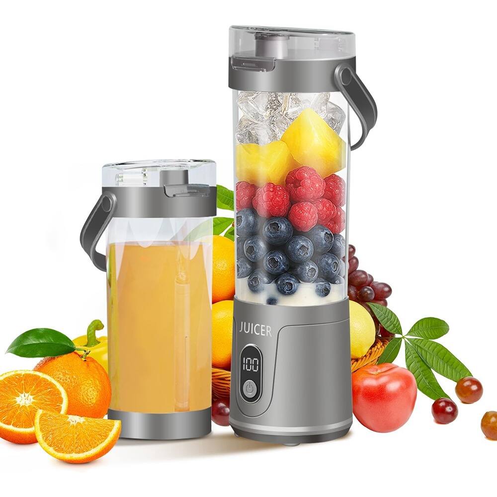 Schertz - Portable Personal Electric Blender 600ML for Shakes and Smoothies, 12-Blade Mini Juicer, Compact and Versatile - Gray